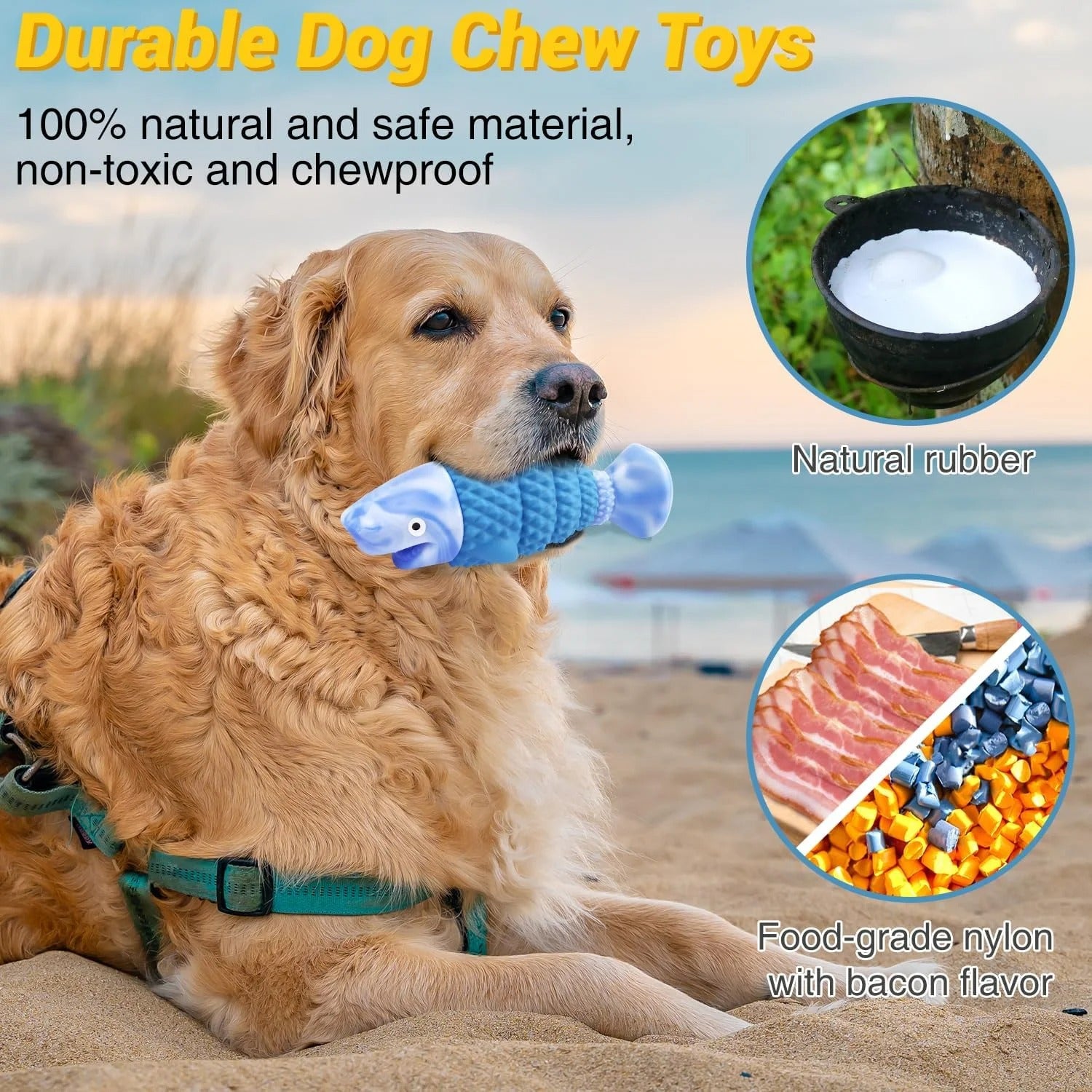 Indestructible Dog Chew Toys for Aggressive Chewers, Durable Squeaky Chew Toys for Large and Medium Dogs, Tough Interactive Puppy Toys for Dental Care, Training, and Indoor/Outdoor Play