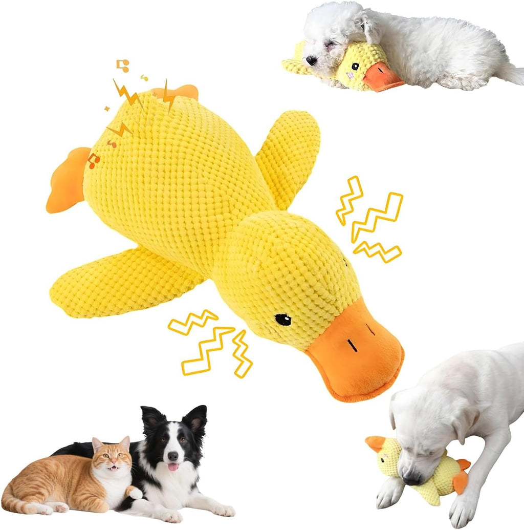 9in Durable Duck Dog Toy for Puppies and Adult Dogs, Calming Chew Toy for Indoor Play, Yellow Interactive Dog Toy for Teething, Tugging, Fetching, and Stress Relief for All Breeds