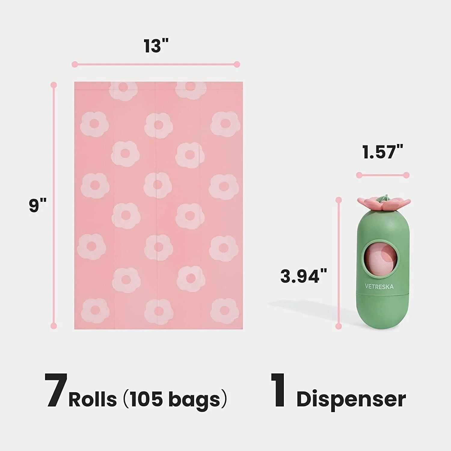 Dog Harness, Leash, and Collar Set with Flower Backpack, Poop Bag Dispenser and 105 Lavender-Scented Waste Bags, Adjustable Pet Walking Gear for Small to Large Dogs