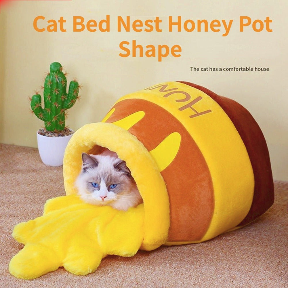 Luxury Cat Bed House for Small Cats Plush Pet Cushion Basket Honey Jar Design Soft Cozy Sleeping Mat Indoor Cat Furniture Comfortable Resting Space for Kittens and Small Breeds