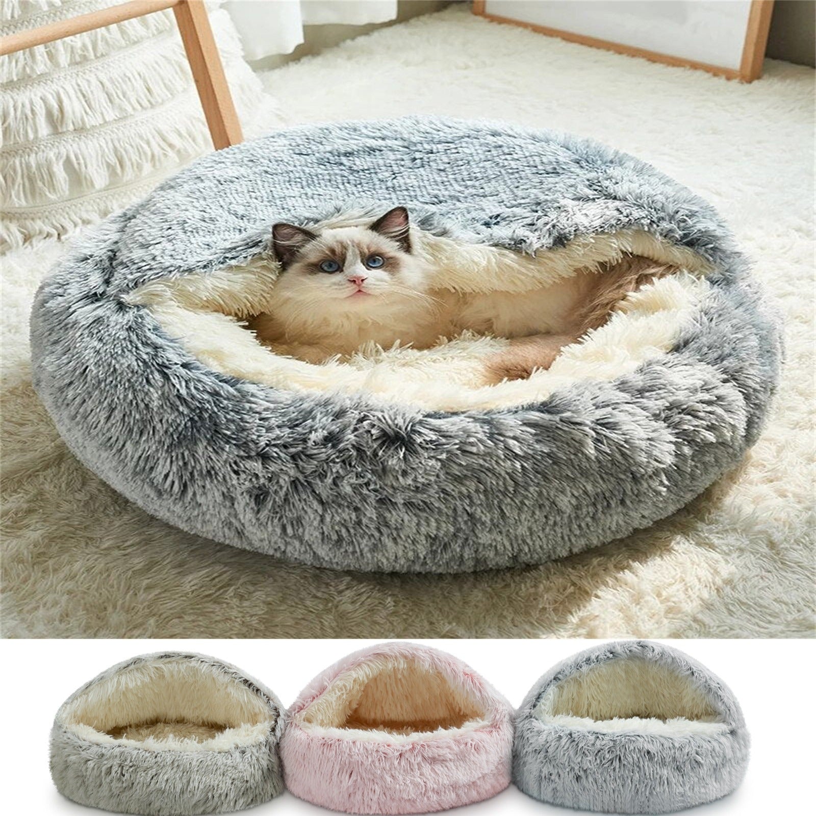 Luxury Small Dog Bed for Indoor Puppies and Tiny Dogs Round Plush Pet Cushion Washable Anti-Slip Bottom Soft Cozy Winter Sleeping Mat for Kittens and Small Breeds 15 Inches