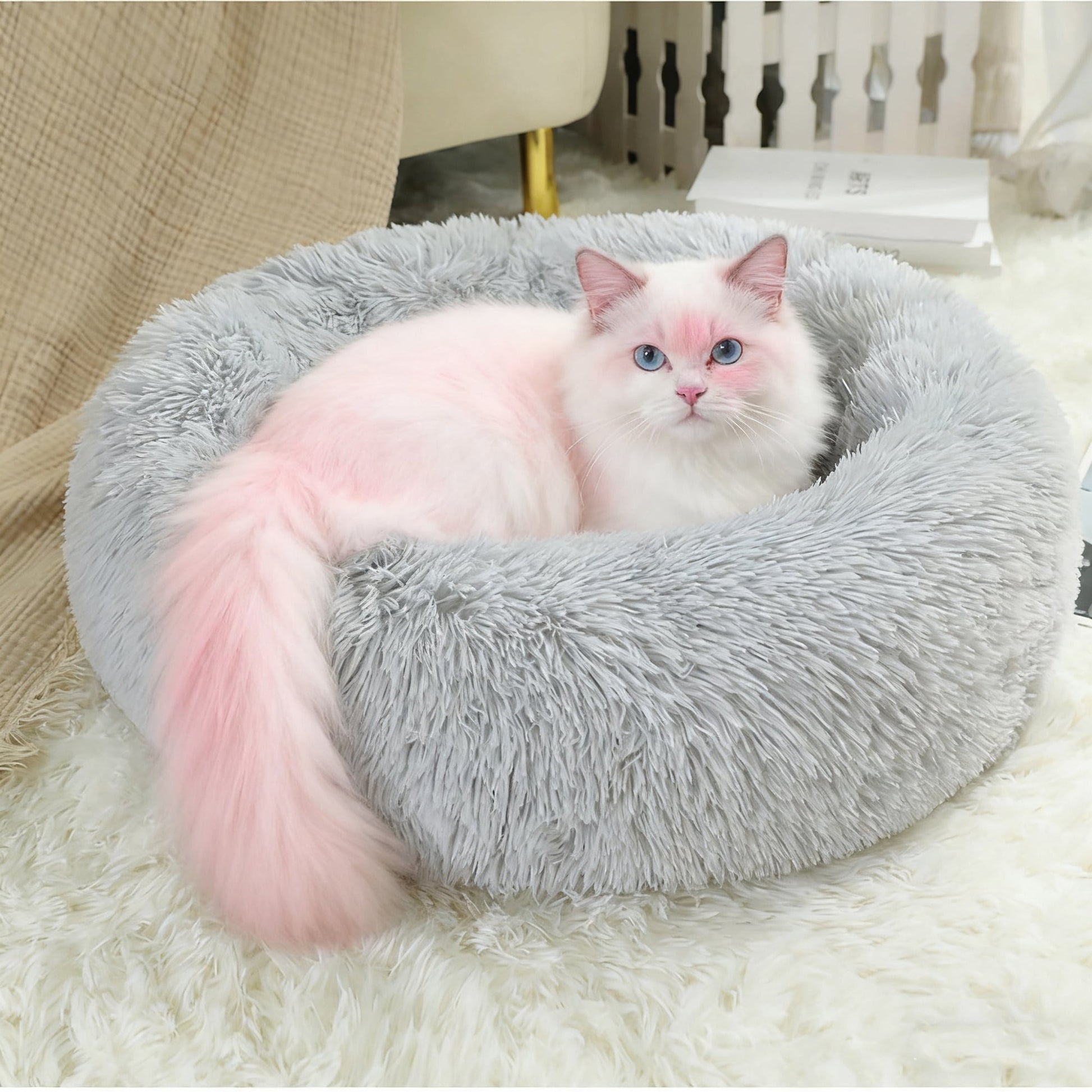 Luxury Small Dog Bed for Indoor Puppies and Tiny Dogs Round Plush Pet Cushion Washable Anti-Slip Bottom Soft Cozy Winter Sleeping Mat for Kittens and Small Breeds 15 Inches