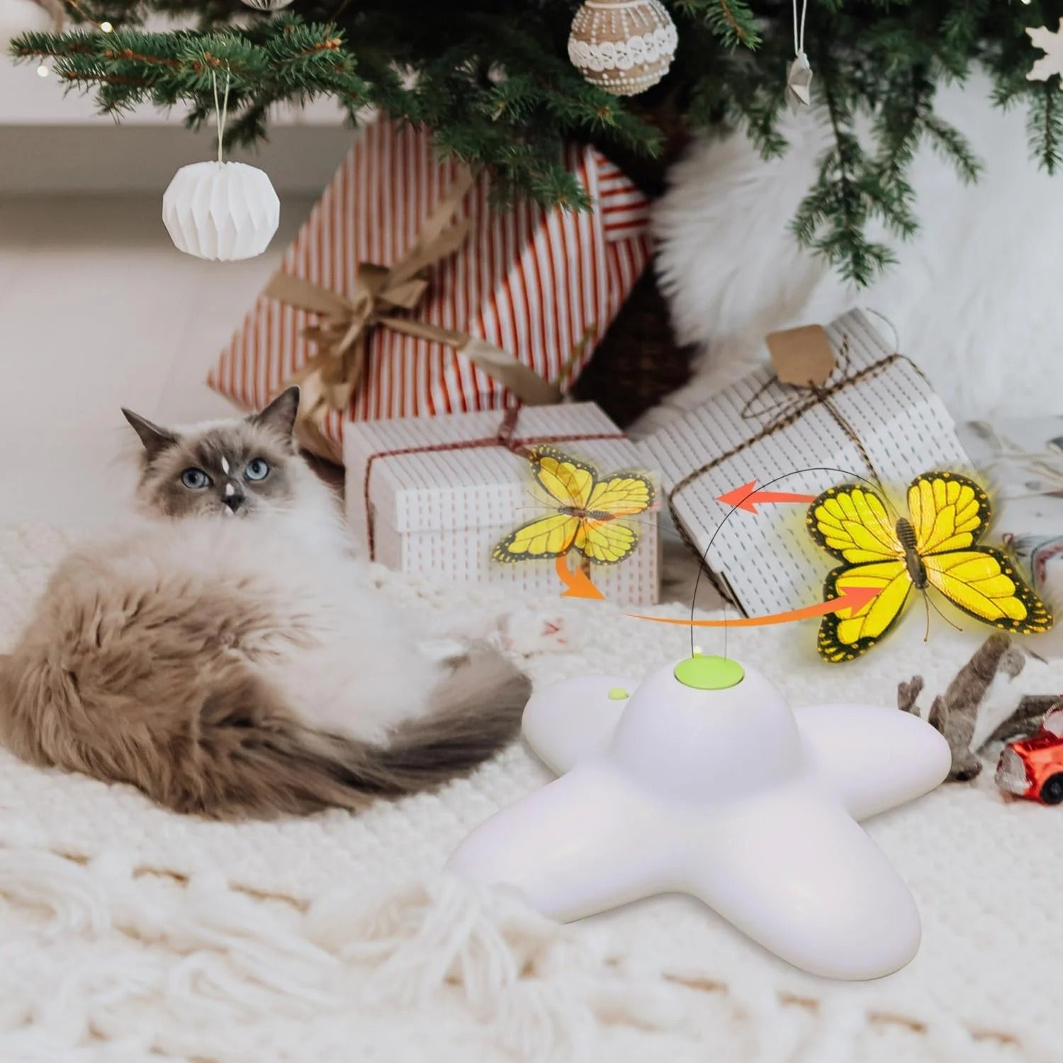 Interactive Fluttering Butterfly Cat Toy Automatic Rotating Wand for Indoor Cats Stimulates Hunting Instincts Engaging Kitten Exercise Fun and Mental Stimulation