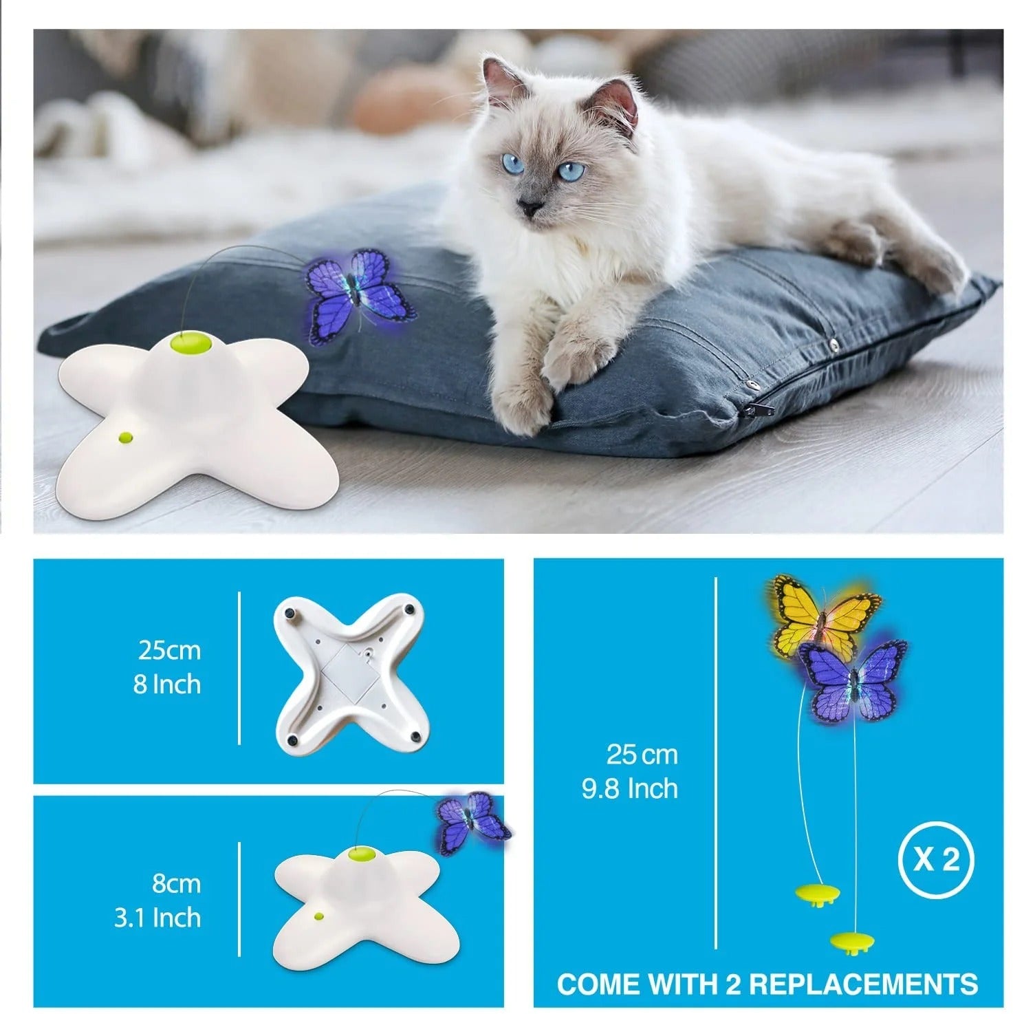Interactive Fluttering Butterfly Cat Toy Automatic Rotating Wand for Indoor Cats Stimulates Hunting Instincts Engaging Kitten Exercise Fun and Mental Stimulation