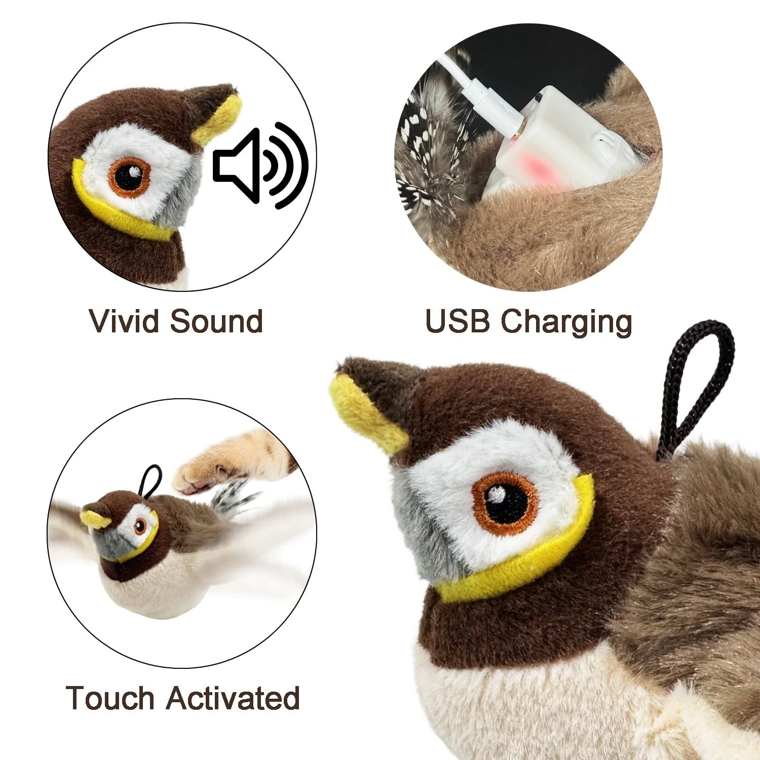 Interactive Flapping Bird Cat Toy Rechargeable Touch-Activated Kicker Catnip Play Toy for Kittens and Cats Realistic Wing Movement Exercise and Hunting Simulation Indoor Fun