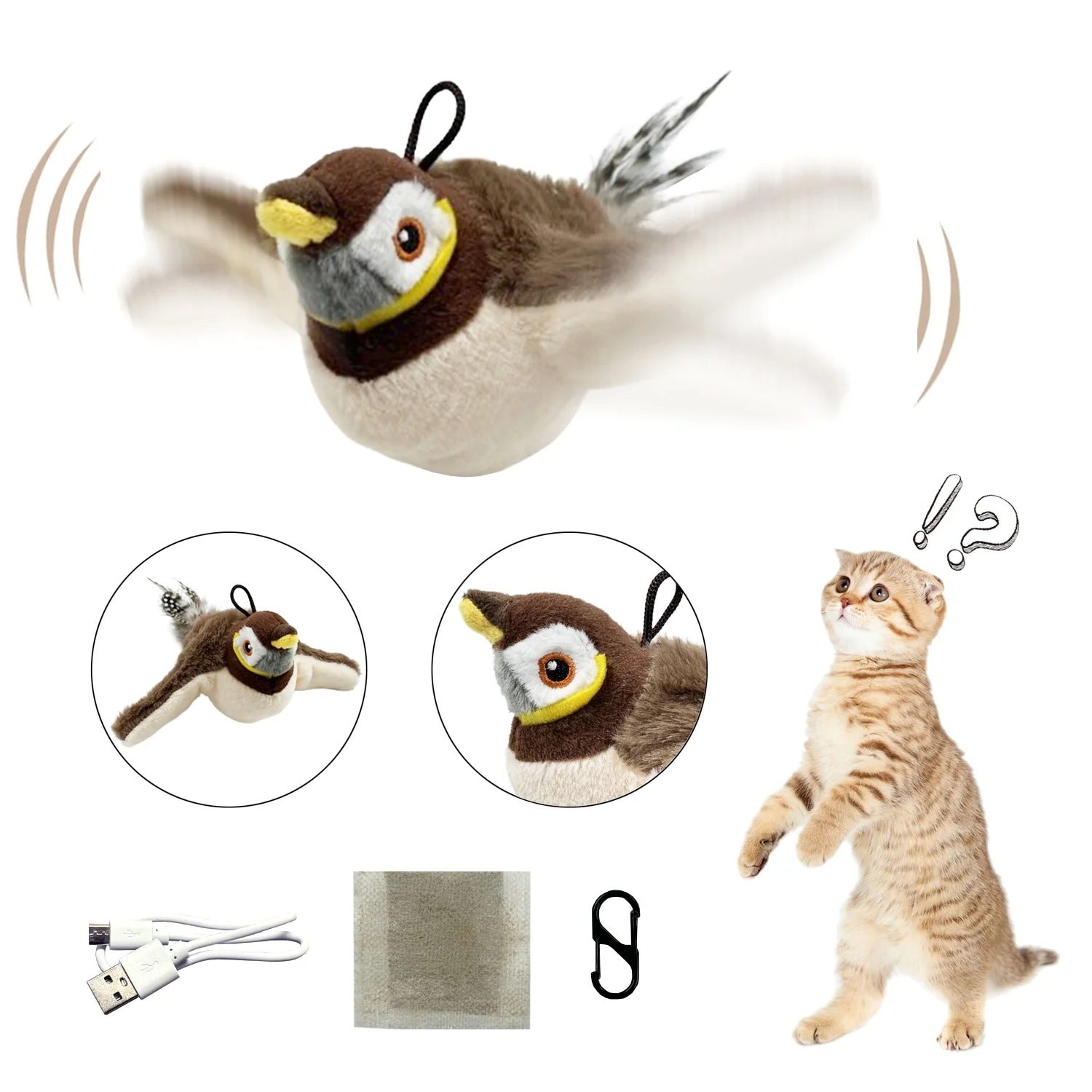 Interactive Flapping Bird Cat Toy Rechargeable Touch-Activated Kicker Catnip Play Toy for Kittens and Cats Realistic Wing Movement Exercise and Hunting Simulation Indoor Fun