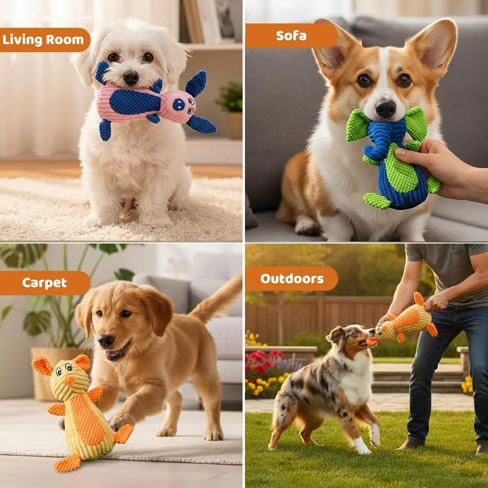 Reinforced Plush Dog Toy for Small and Medium Dogs, Durable Multi-Layer Squeaky Animal Toy with Textured Surface for Chewing, Interactive Play, and Daily Engagement