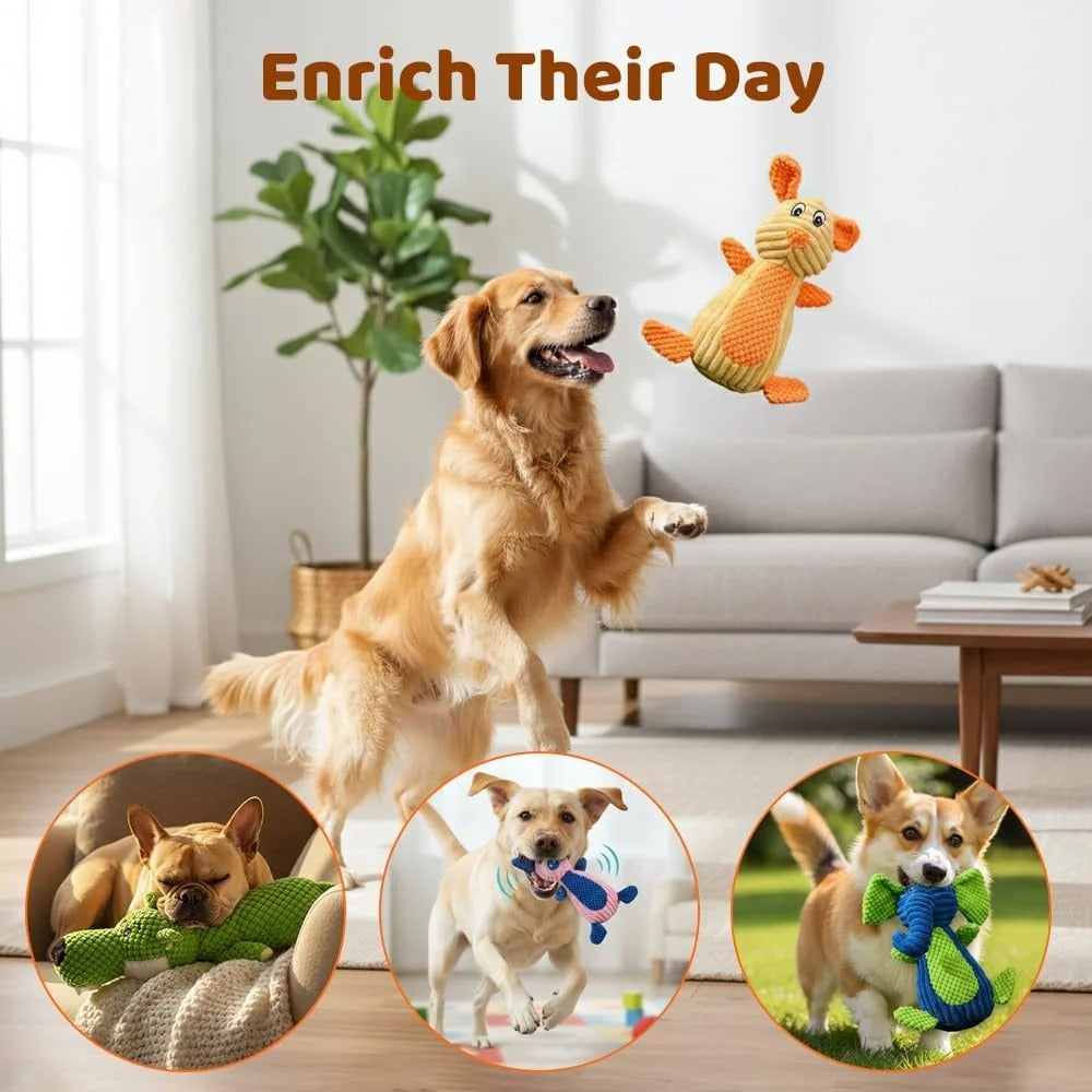 Reinforced Plush Dog Toy for Small and Medium Dogs, Durable Multi-Layer Squeaky Animal Toy with Textured Surface for Chewing, Interactive Play, and Daily Engagement