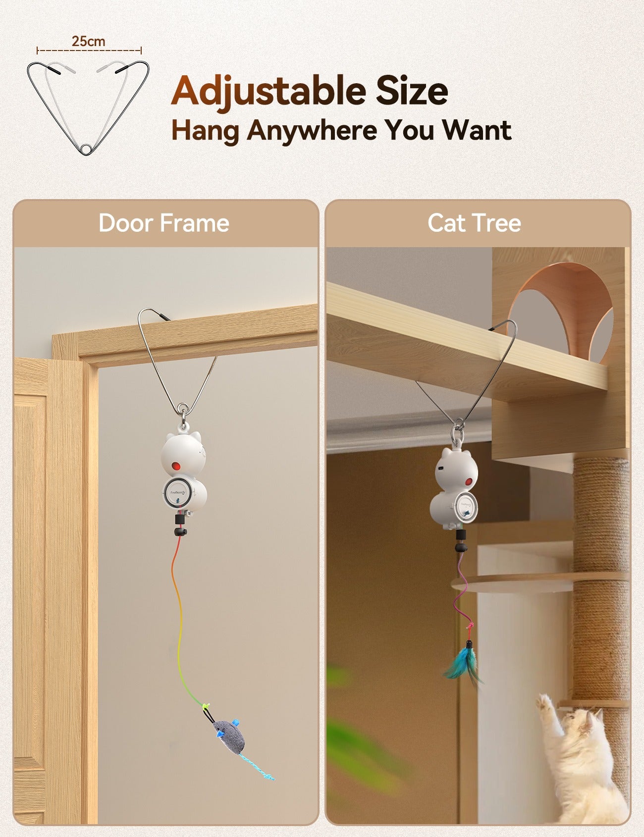 Interactive 2-in-1 Automatic Laser and Feather Cat Toy for Indoor Cats USB Rechargeable Self-Play Kitten Teaser Hanging Door Toy Stimulates Hunting and Exercise White