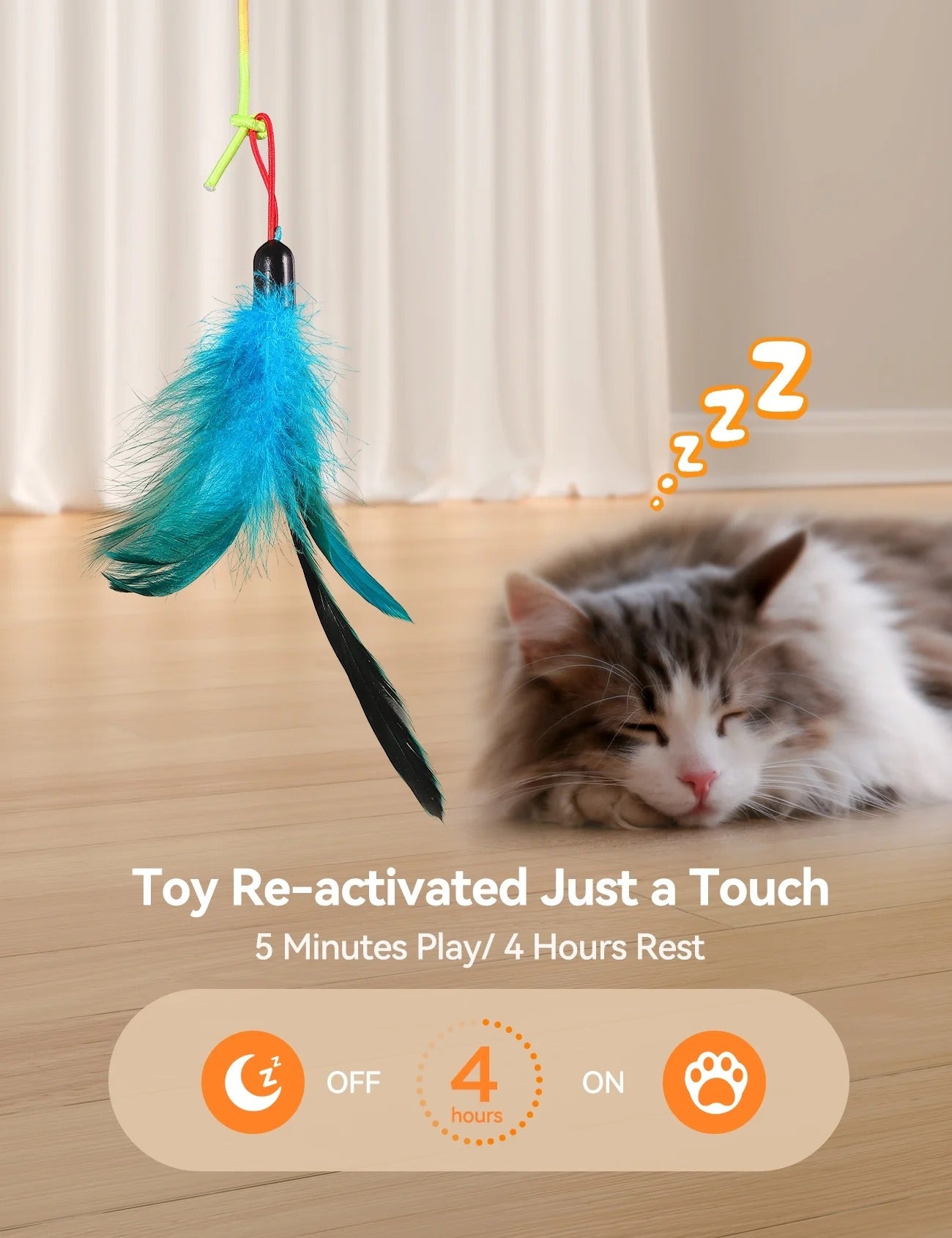 Interactive 2-in-1 Automatic Laser and Feather Cat Toy for Indoor Cats USB Rechargeable Self-Play Kitten Teaser Hanging Door Toy Stimulates Hunting and Exercise White