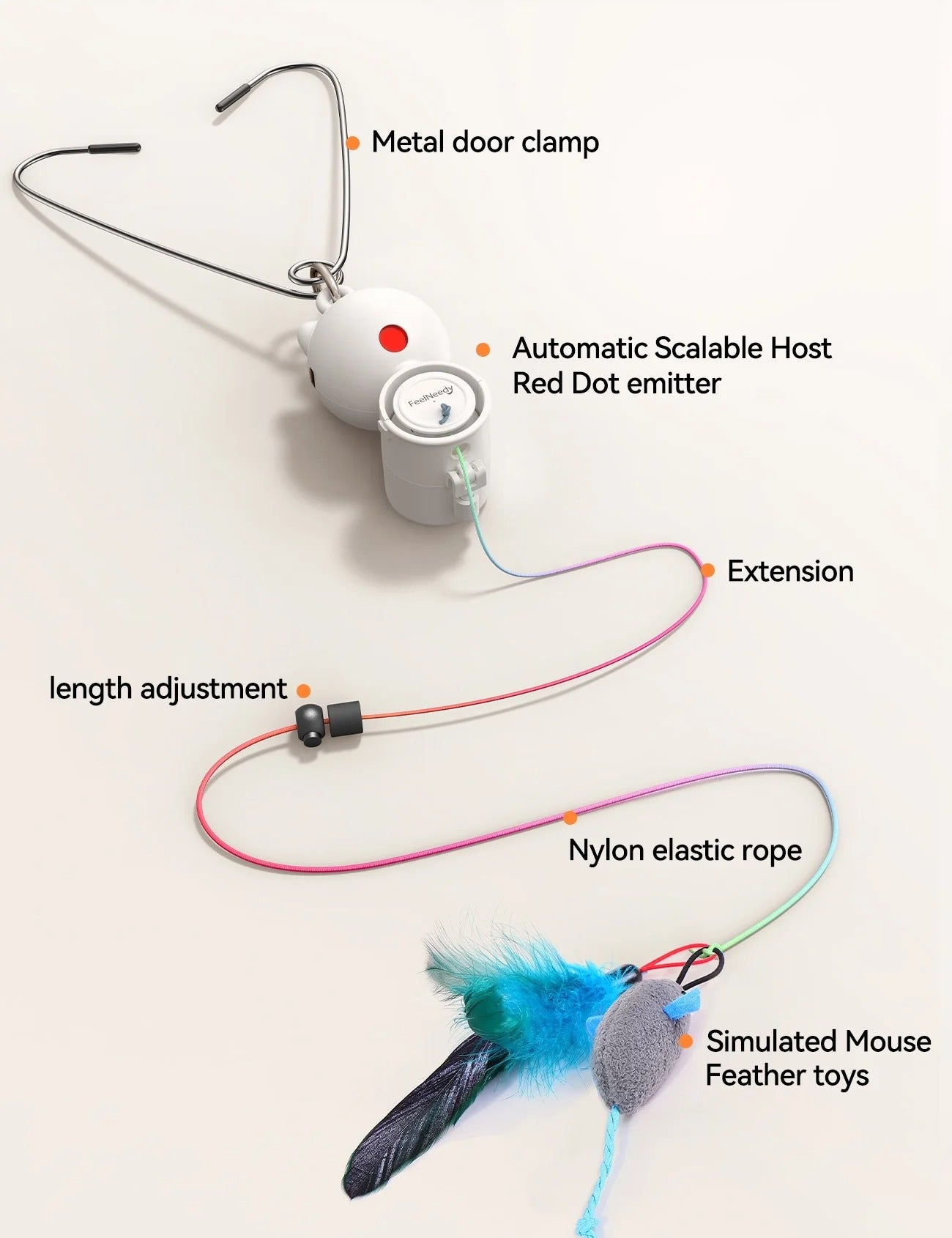 Interactive 2-in-1 Automatic Laser and Feather Cat Toy for Indoor Cats USB Rechargeable Self-Play Kitten Teaser Hanging Door Toy Stimulates Hunting and Exercise White