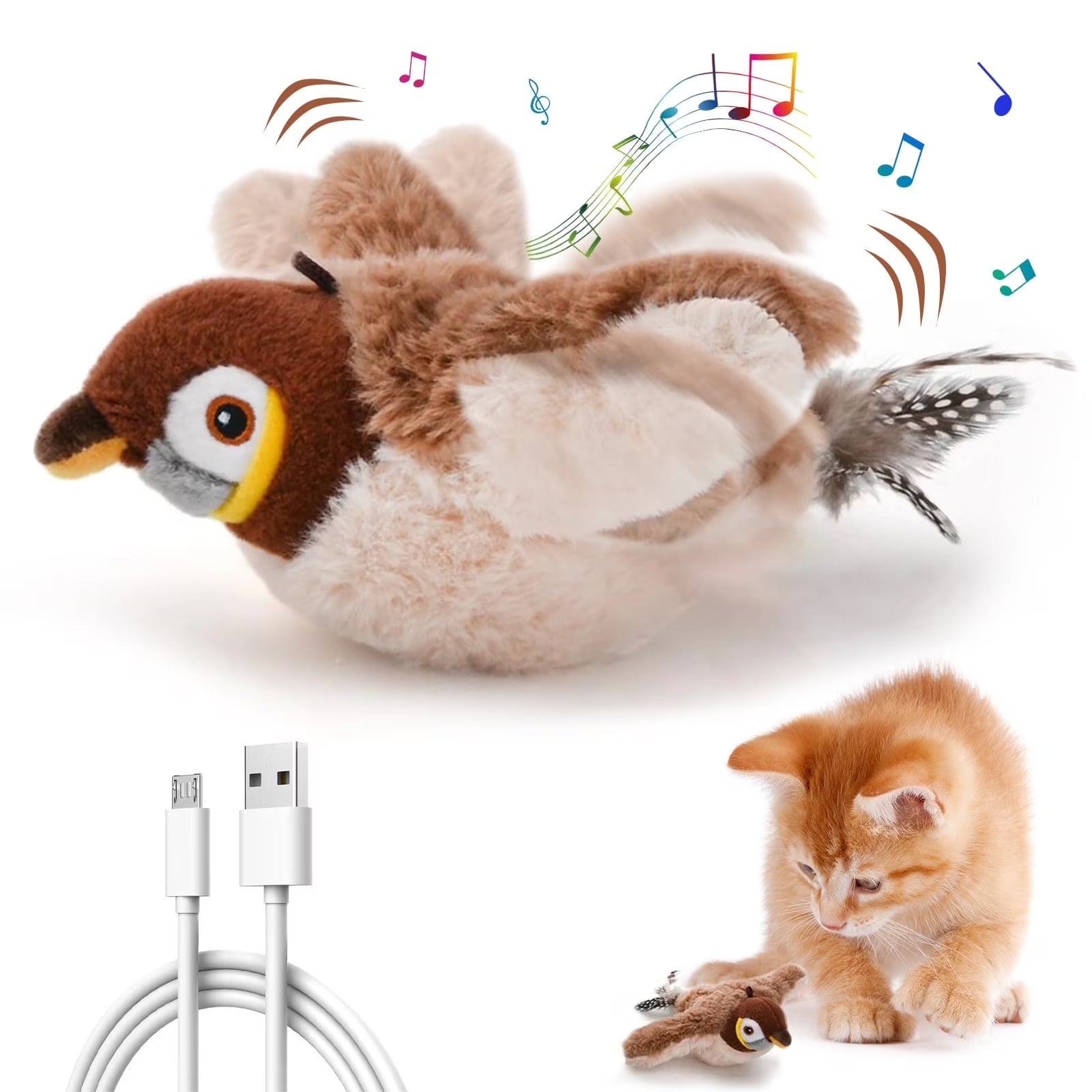 Interactive Flapping Chirping Bird Cat Toy for Indoor Cats Touch-Activated Automatic Rechargeable Kitten Toy with Catnip Engaging Hunting and Play Exercise