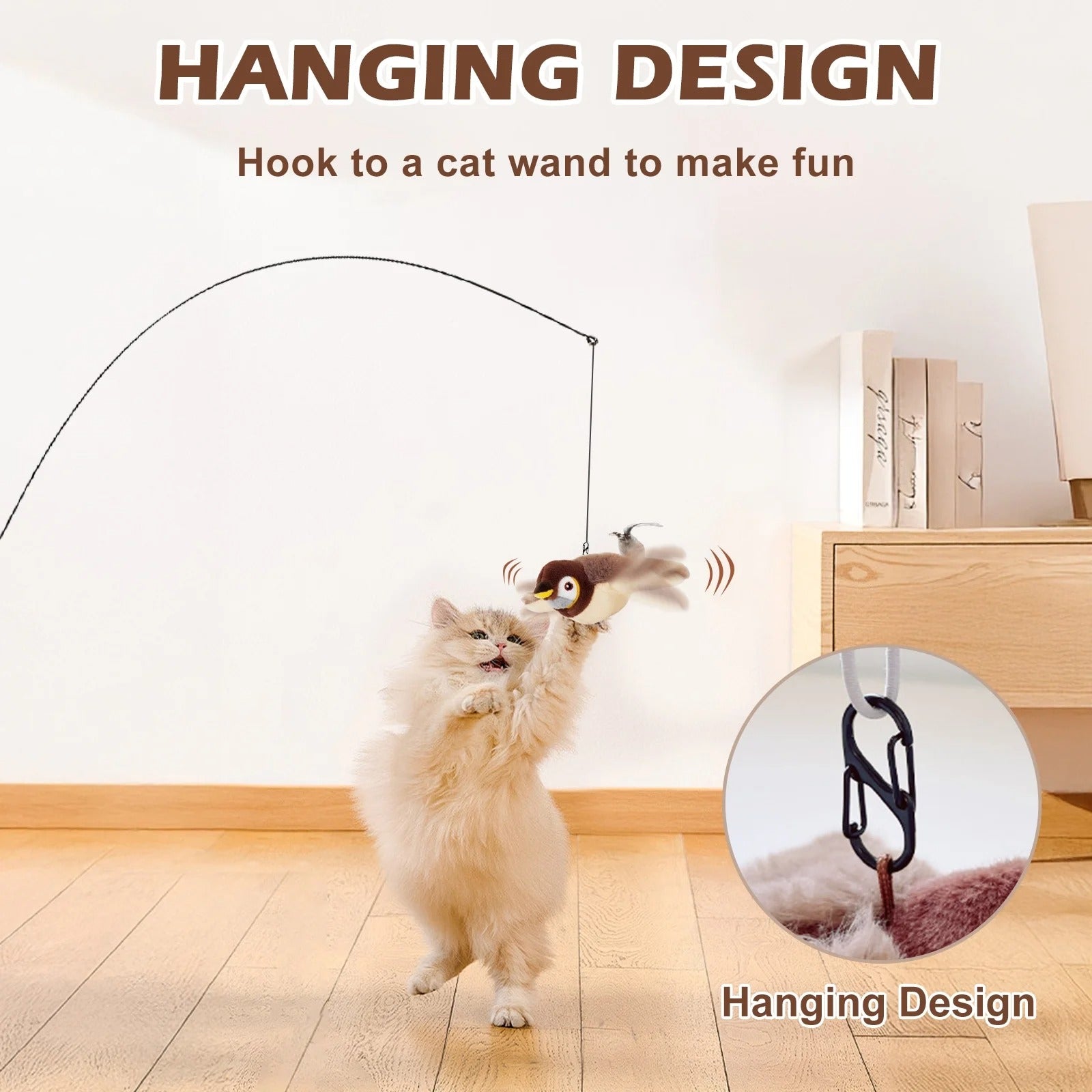 Interactive Flapping Chirping Bird Cat Toy for Indoor Cats Touch-Activated Automatic Rechargeable Kitten Toy with Catnip Engaging Hunting and Play Exercise
