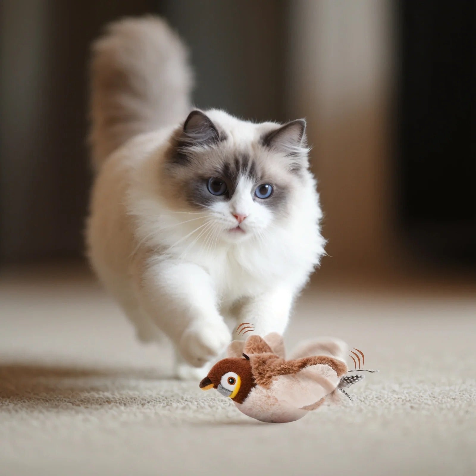 Interactive Flapping Chirping Bird Cat Toy for Indoor Cats Touch-Activated Automatic Rechargeable Kitten Toy with Catnip Engaging Hunting and Play Exercise