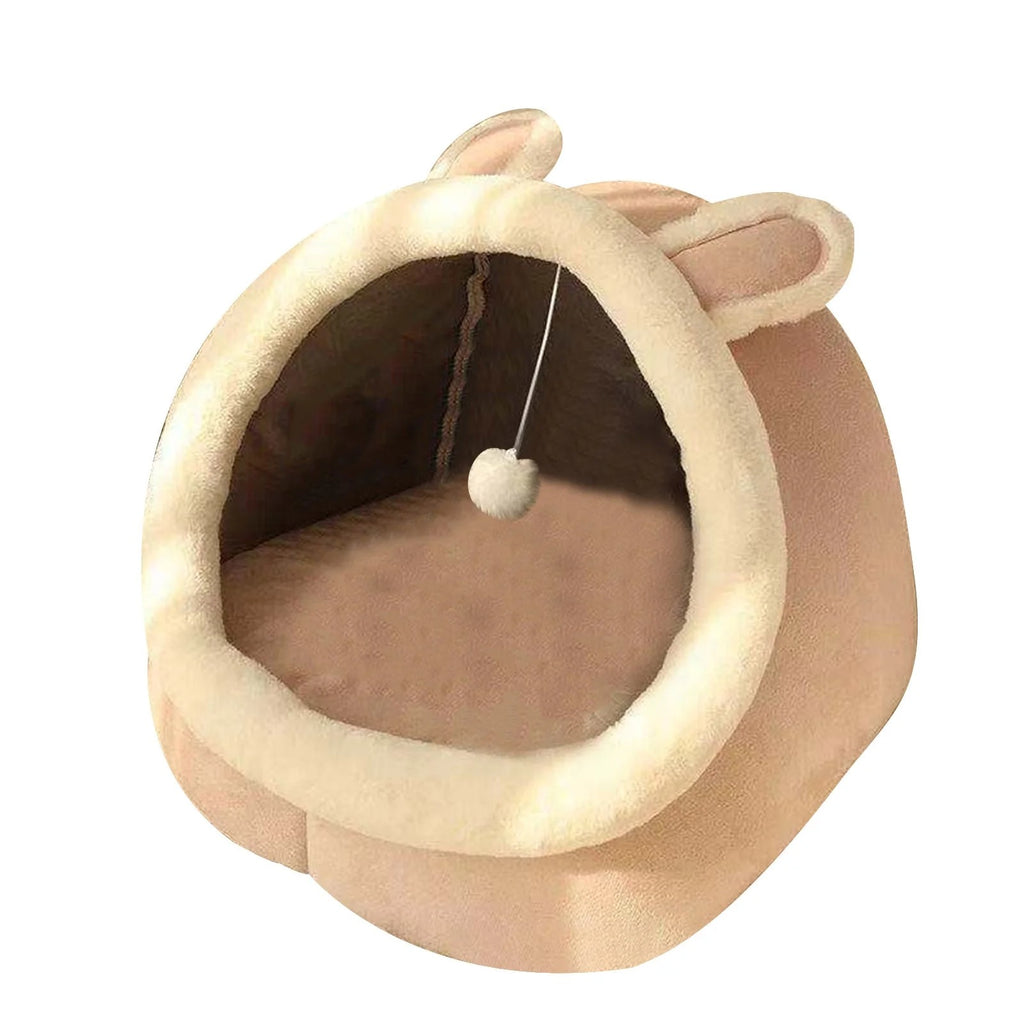 Cozy Cat Bed House for Indoor Cats, Plush Pet Cave Bed with Ears, Washable Cotton Cushion, Soft Winter Warm Sleeping Sofa for Kittens and Small Cats 15 x 14 x 13 Inch Pink