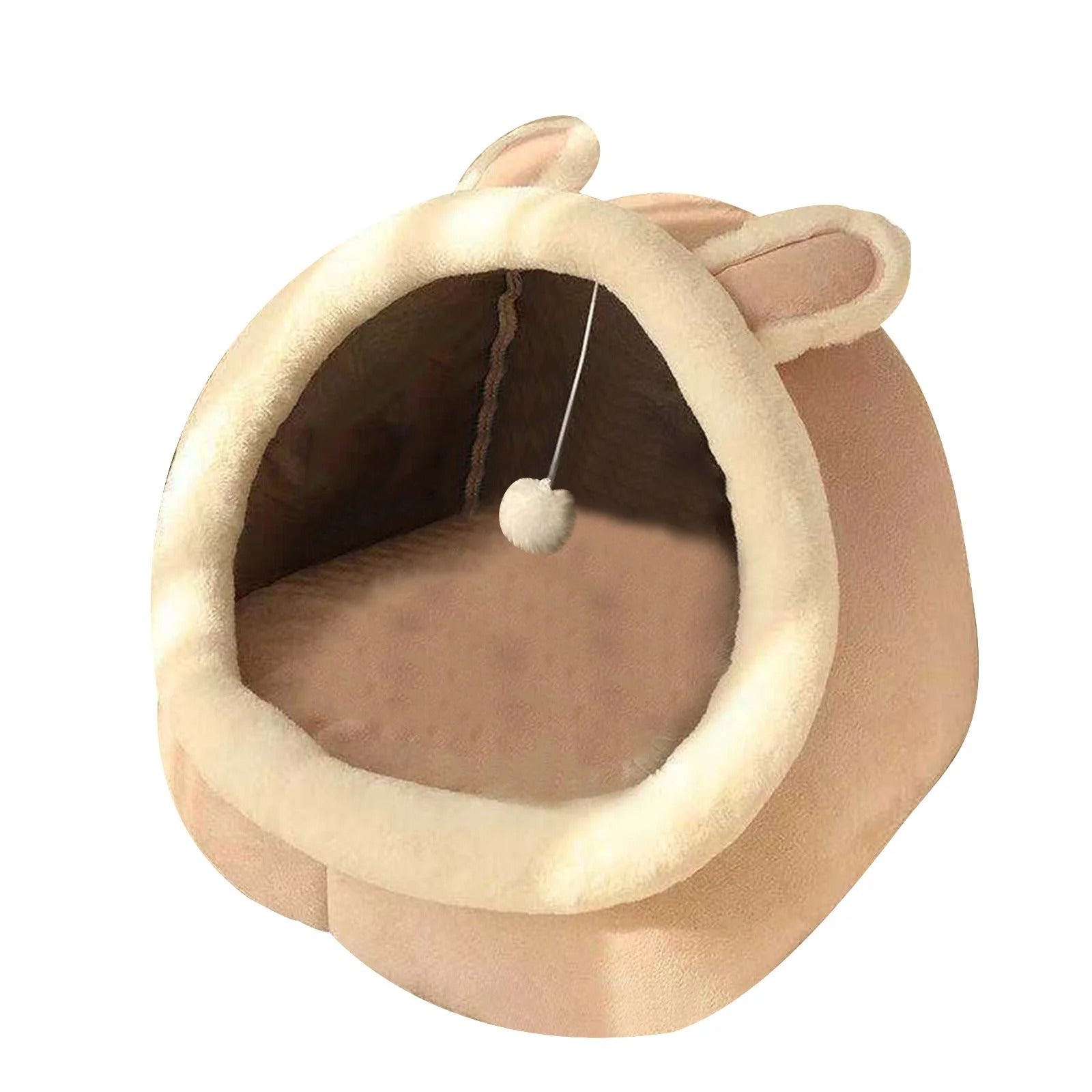 Cozy Cat Bed House for Indoor Cats, Plush Pet Cave Bed with Ears, Washable Cotton Cushion, Soft Winter Warm Sleeping Sofa for Kittens and Small Cats 15 x 14 x 13 Inch Pink