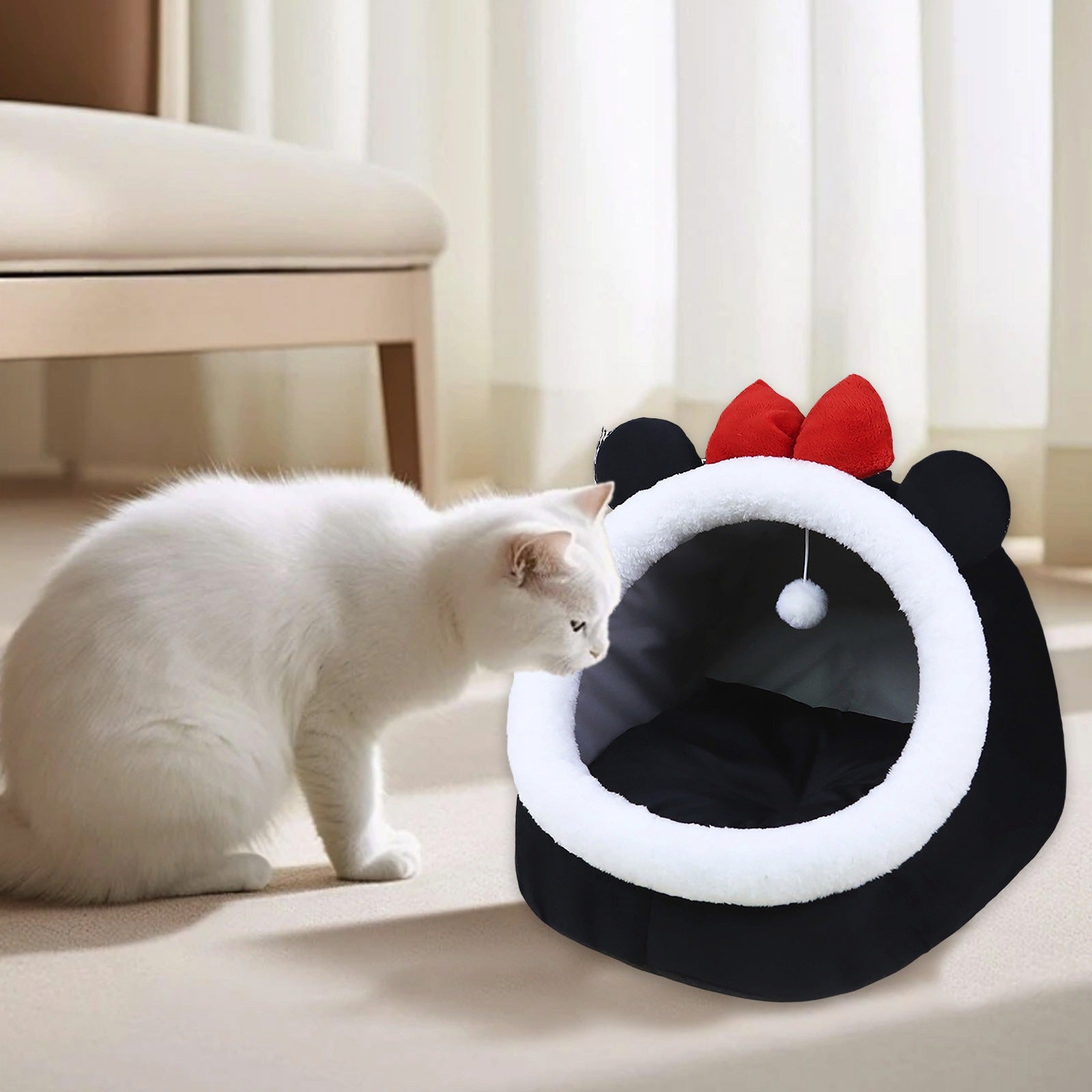 Semi-Enclosed Cat Bed for Indoor Cats, Cozy Plush Cat Cave with Soft Premium Cotton Cushion, Lightweight Portable Pet Sleeping Bed for Kittens, Small Cats and Small Dogs 30x30x28cm Multicolor