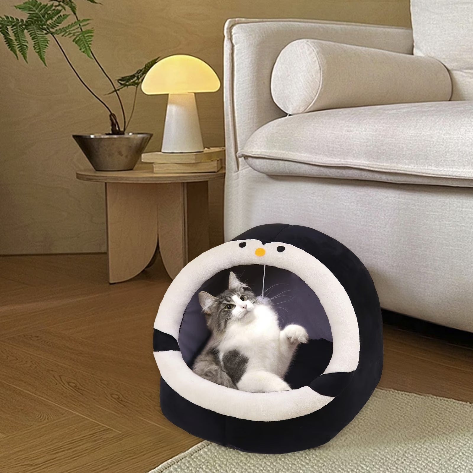 Semi-Enclosed Cat Bed for Indoor Cats, Cozy Plush Cat Cave with Soft Premium Cotton Cushion, Lightweight Portable Pet Sleeping Bed for Kittens, Small Cats and Small Dogs 30x30x28cm Multicolor