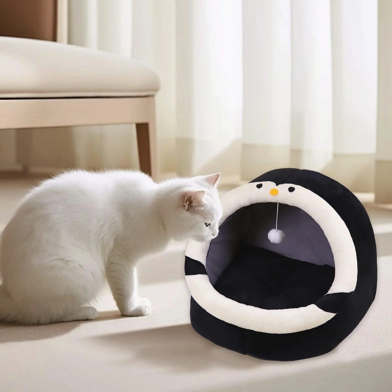 Semi-Enclosed Cat Bed for Indoor Cats, Cozy Plush Cat Cave with Soft Premium Cotton Cushion, Lightweight Portable Pet Sleeping Bed for Kittens, Small Cats and Small Dogs 30x30x28cm Multicolor