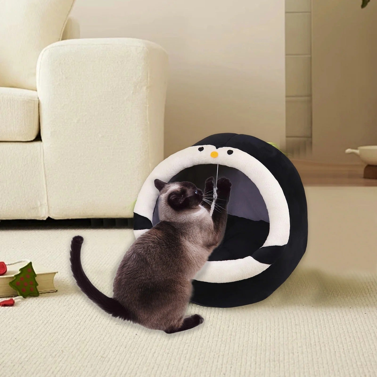 Semi-Enclosed Cat Bed for Indoor Cats, Cozy Plush Cat Cave with Soft Premium Cotton Cushion, Lightweight Portable Pet Sleeping Bed for Kittens, Small Cats and Small Dogs 30x30x28cm Multicolor