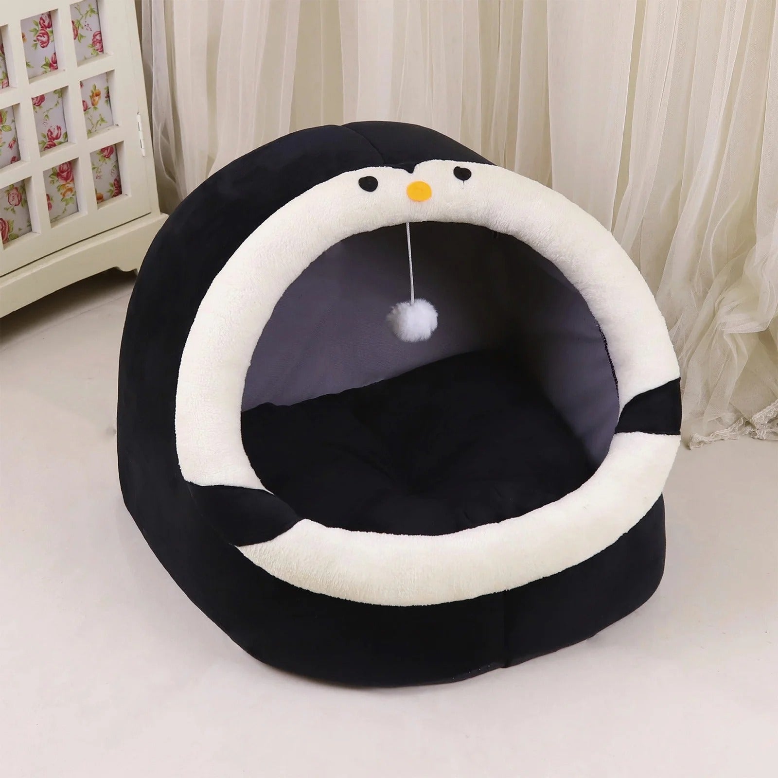 Semi-Enclosed Cat Bed for Indoor Cats, Cozy Plush Cat Cave with Soft Premium Cotton Cushion, Lightweight Portable Pet Sleeping Bed for Kittens, Small Cats and Small Dogs 30x30x28cm Multicolor