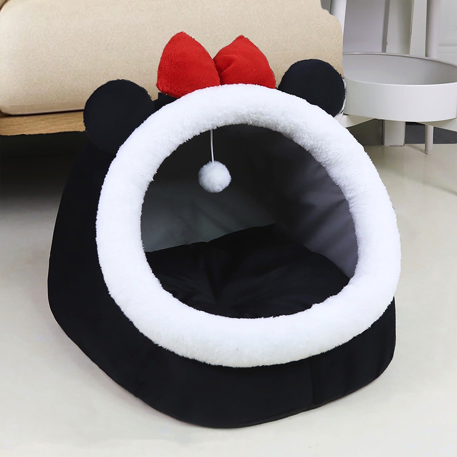 Semi-Enclosed Cat Bed for Indoor Cats, Cozy Plush Cat Cave with Soft Premium Cotton Cushion, Lightweight Portable Pet Sleeping Bed for Kittens, Small Cats and Small Dogs 30x30x28cm Multicolor
