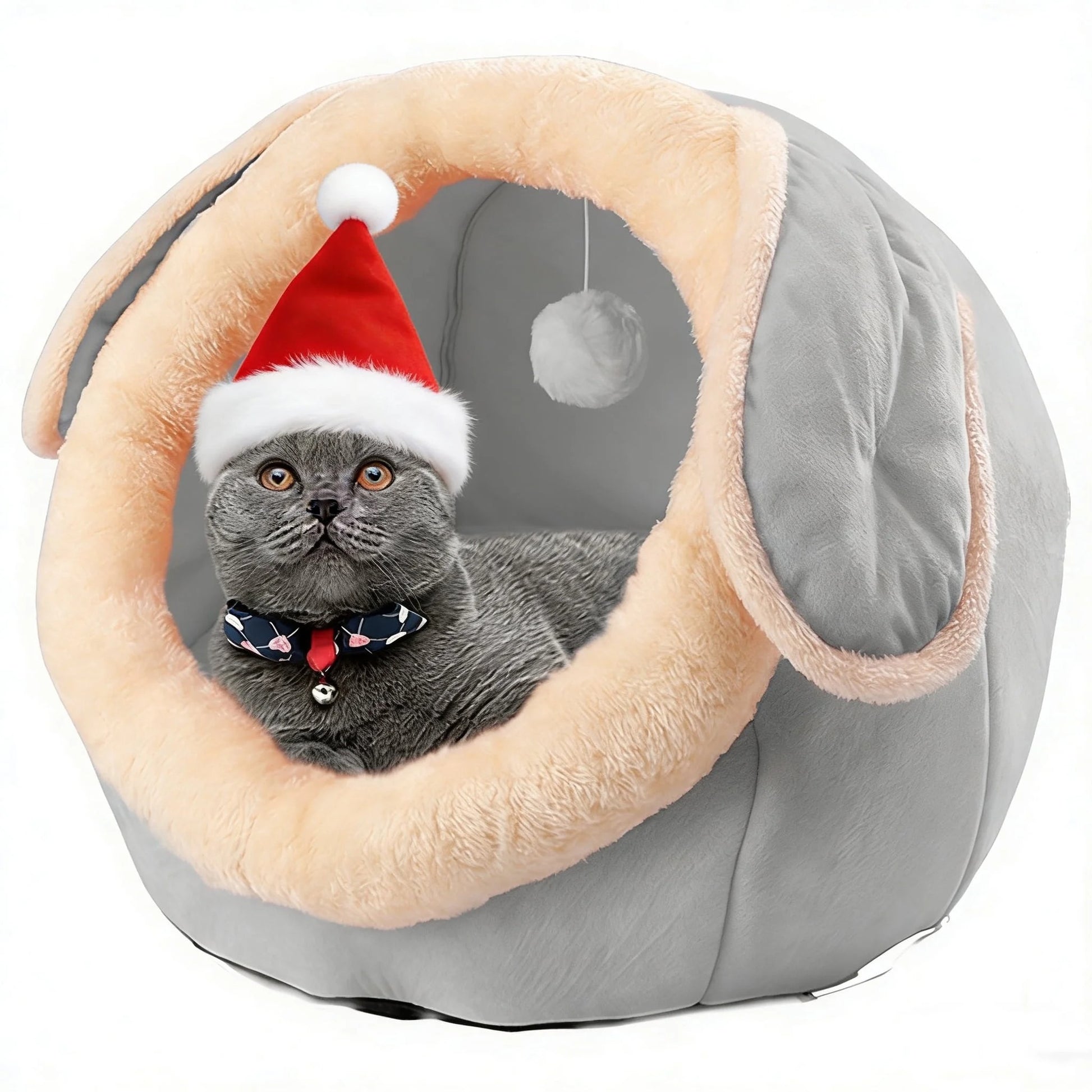 Plush Cat Bed Cave for Small and Medium Indoor Cats and Dogs, Soft Enclosed Pet House with Bunny Ears and Cushion, Non-Slip Cozy Sleeping Bed for Kittens, Puppies and Small Pets 15"x15"x15" Gray