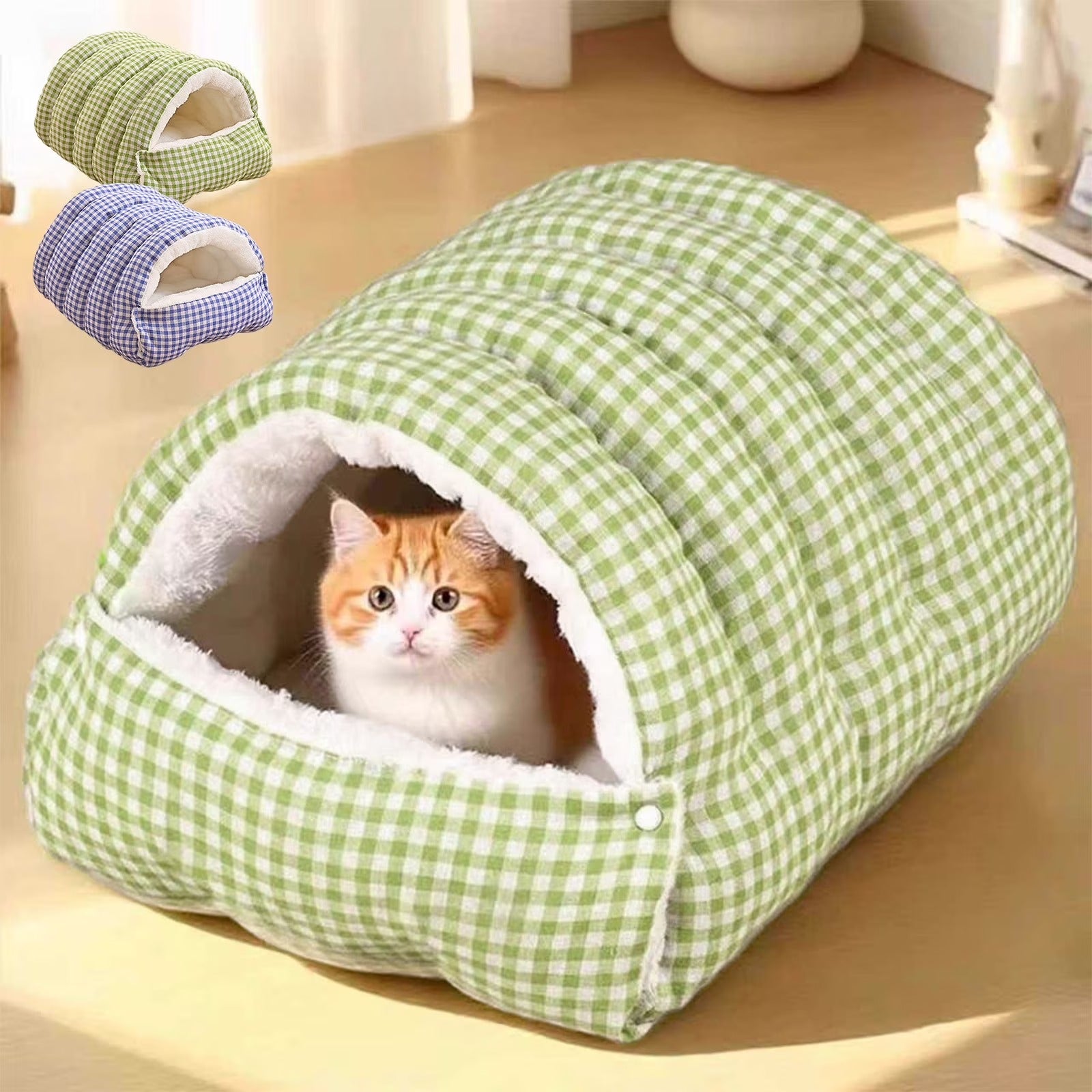 2PCS Semi-Enclosed Cat Beds for Indoor Cats, Plush Covered Cat Cave with Soft Detachable Cushion, Large Cozy Sleeping Space for Kittens, Small Cats and Small Dogs, Portable and Washable Pet Bed 30x30x28cm Multicolor