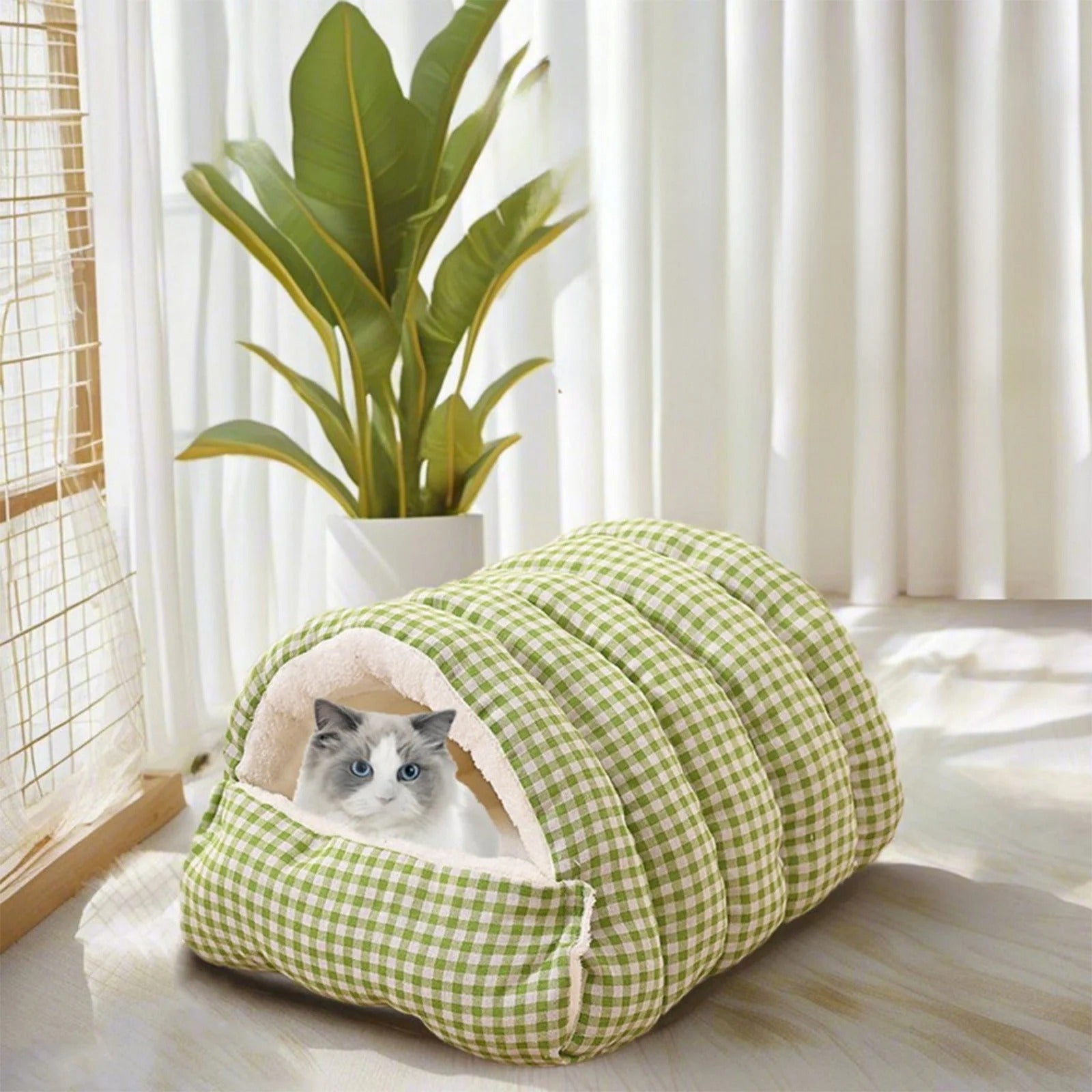 2PCS Semi-Enclosed Cat Beds for Indoor Cats, Plush Covered Cat Cave with Soft Detachable Cushion, Large Cozy Sleeping Space for Kittens, Small Cats and Small Dogs, Portable and Washable Pet Bed 30x30x28cm Multicolor