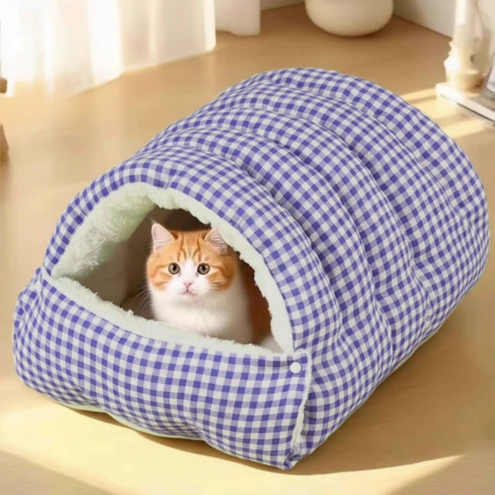 2PCS Semi-Enclosed Cat Beds for Indoor Cats, Plush Covered Cat Cave with Soft Detachable Cushion, Large Cozy Sleeping Space for Kittens, Small Cats and Small Dogs, Portable and Washable Pet Bed 30x30x28cm Multicolor