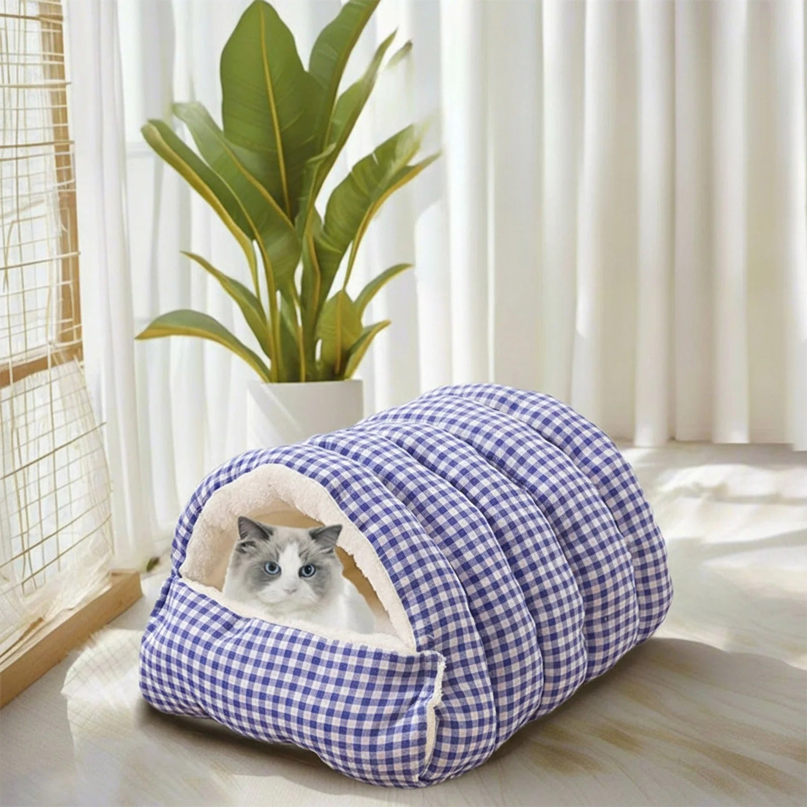 2PCS Semi-Enclosed Cat Beds for Indoor Cats, Plush Covered Cat Cave with Soft Detachable Cushion, Large Cozy Sleeping Space for Kittens, Small Cats and Small Dogs, Portable and Washable Pet Bed 30x30x28cm Multicolor