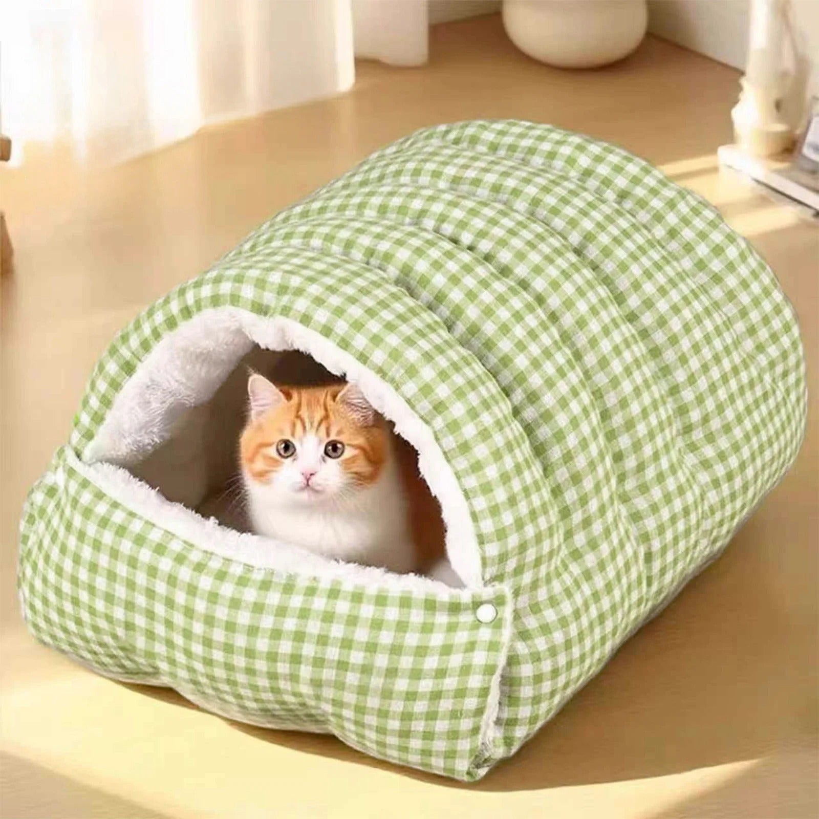 2PCS Semi-Enclosed Cat Beds for Indoor Cats, Plush Covered Cat Cave with Soft Detachable Cushion, Large Cozy Sleeping Space for Kittens, Small Cats and Small Dogs, Portable and Washable Pet Bed 30x30x28cm Multicolor