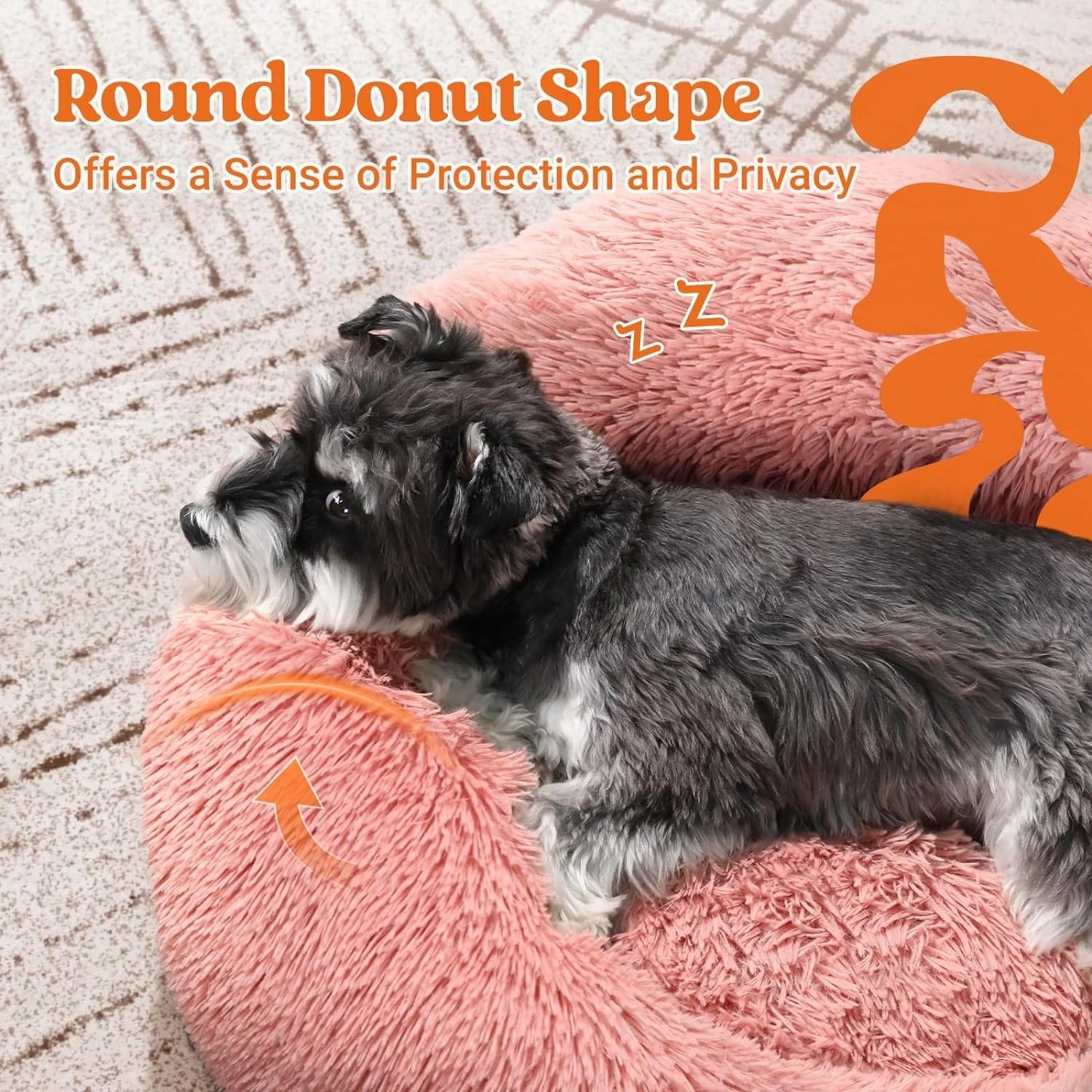 Fluffy Round Donut Cat Bed for Indoor Cats and Small Dogs, Self-Warming Plush Cuddler Cushion with Raised Rim for Comfort and Calming, Non-Slip Cozy Pet Sleeping Bed for Kittens and Small Pets, 20 Inches