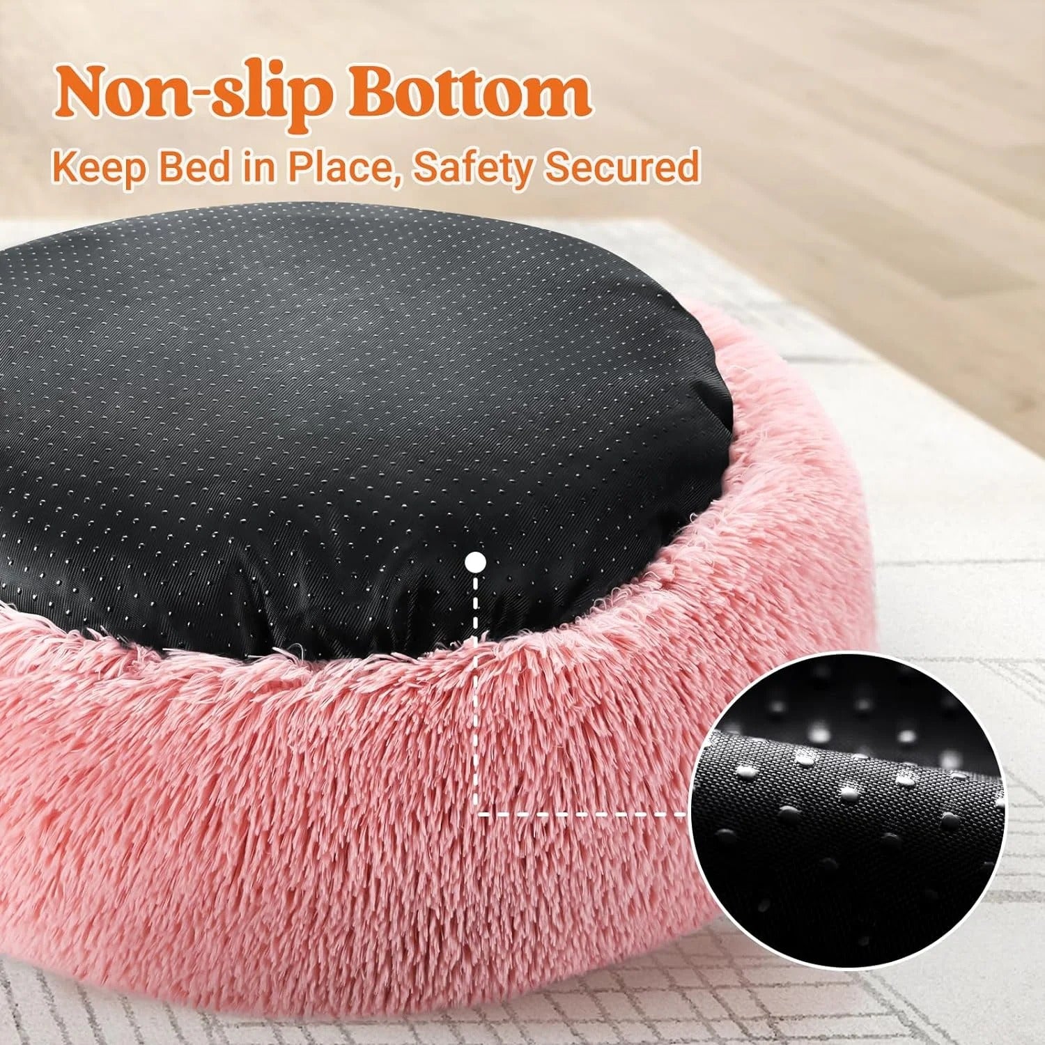 Fluffy Round Donut Cat Bed for Indoor Cats and Small Dogs, Self-Warming Plush Cuddler Cushion with Raised Rim for Comfort and Calming, Non-Slip Cozy Pet Sleeping Bed for Kittens and Small Pets, 20 Inches