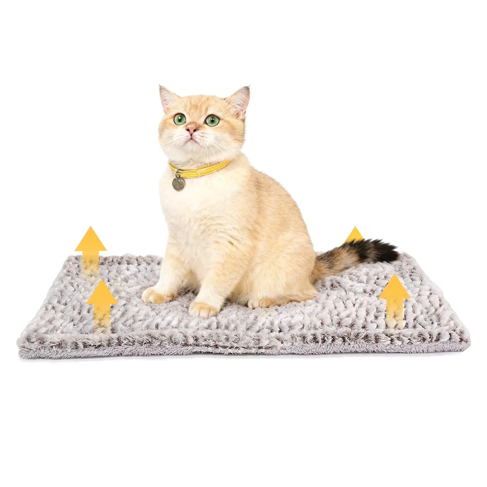 Self-Warming Reversible Cat Bed for Indoor Cats and Small Dogs, Thermal Plush Pet Pad with Soft Fluffy Cushion, Portable Cozy Heating Pet Bed for Rest and Sleep, Washable 27.5 x 18.5 Inches