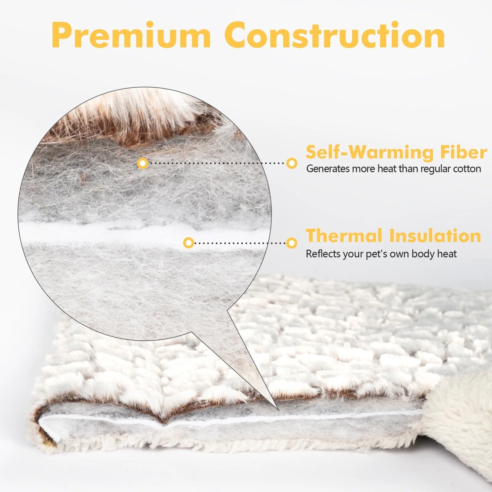 Self-Warming Reversible Cat Bed for Indoor Cats and Small Dogs, Thermal Plush Pet Pad with Soft Fluffy Cushion, Portable Cozy Heating Pet Bed for Rest and Sleep, Washable 27.5 x 18.5 Inches