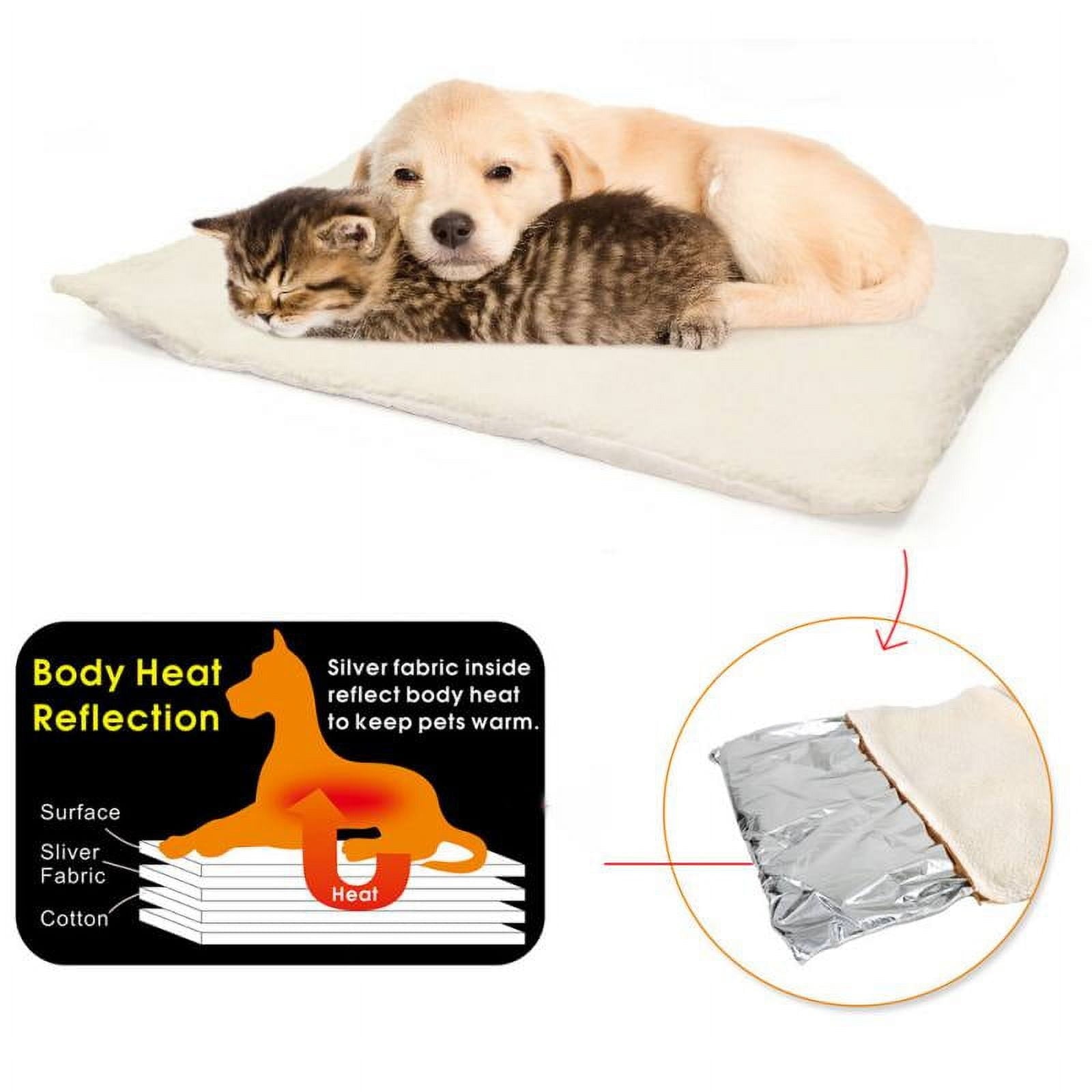Self-Warming Reversible Cat Bed for Indoor Cats and Small Dogs, Thermal Plush Pet Pad with Soft Fluffy Cushion, Portable Cozy Heating Pet Bed for Rest and Sleep, Washable 27.5 x 18.5 Inches