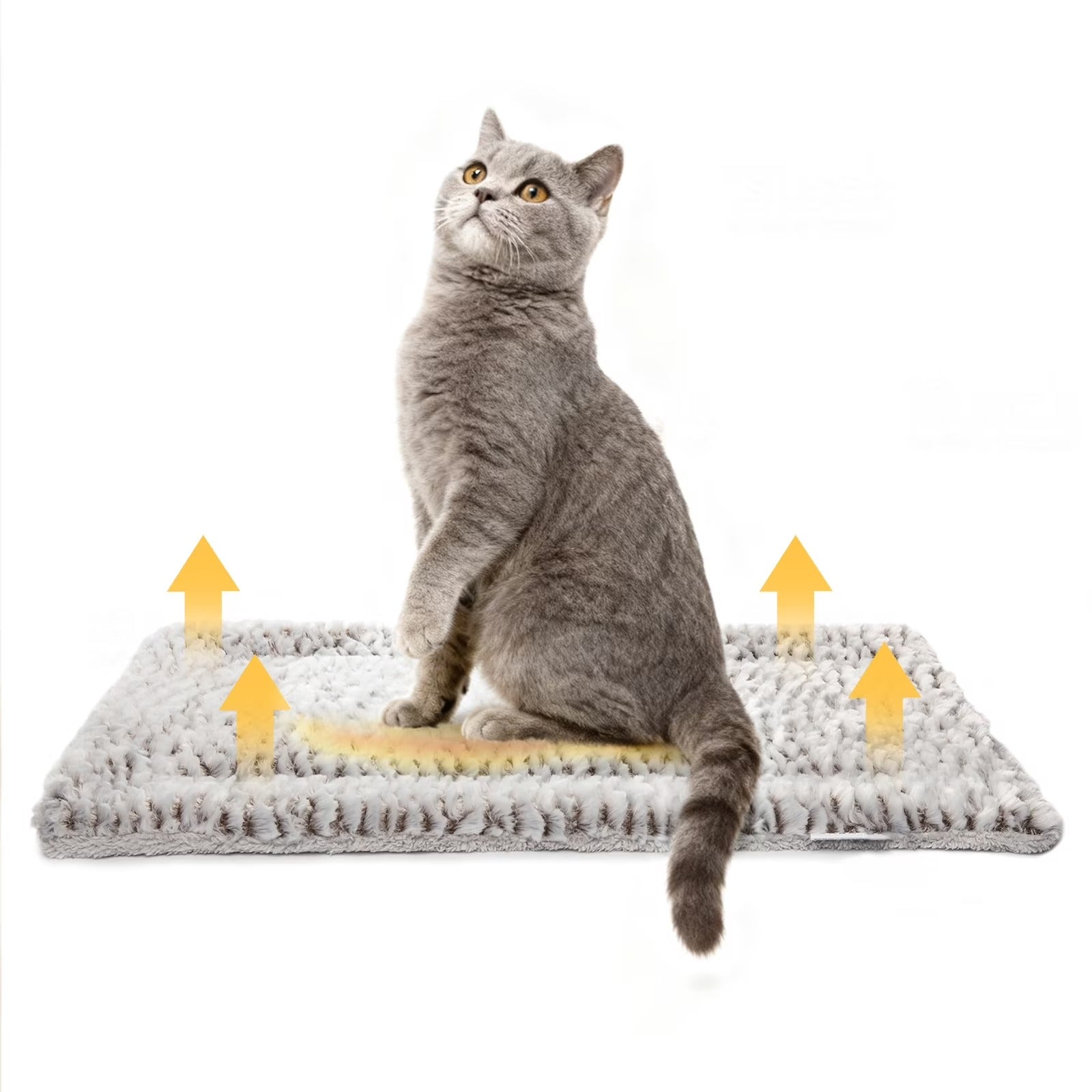 Self-Warming Reversible Cat Bed for Indoor Cats and Small Dogs, Thermal Plush Pet Pad with Soft Fluffy Cushion, Portable Cozy Heating Pet Bed for Rest and Sleep, Washable 27.5 x 18.5 Inches