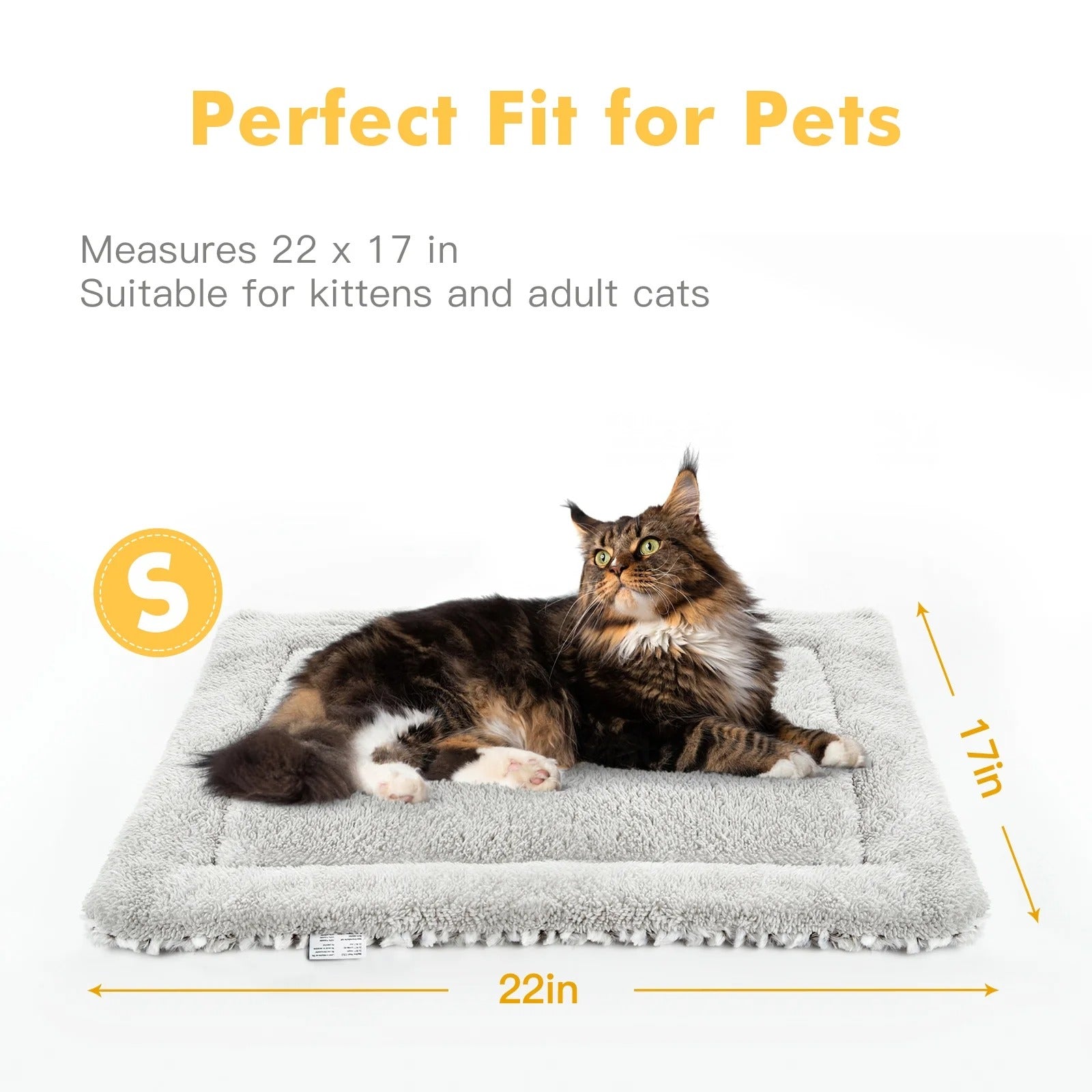 Self-Warming Reversible Cat Bed for Indoor Cats and Small Dogs, Thermal Plush Pet Pad with Soft Fluffy Cushion, Portable Cozy Heating Pet Bed for Rest and Sleep, Washable 27.5 x 18.5 Inches