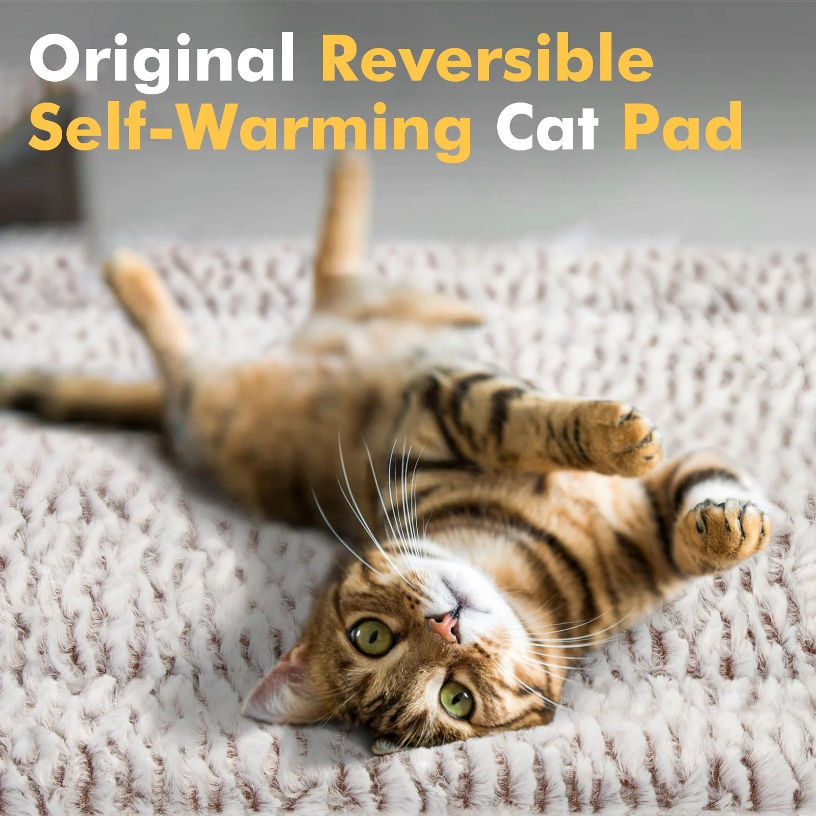 Self-Warming Reversible Cat Bed for Indoor Cats and Small Dogs, Thermal Plush Pet Pad with Soft Fluffy Cushion, Portable Cozy Heating Pet Bed for Rest and Sleep, Washable 27.5 x 18.5 Inches