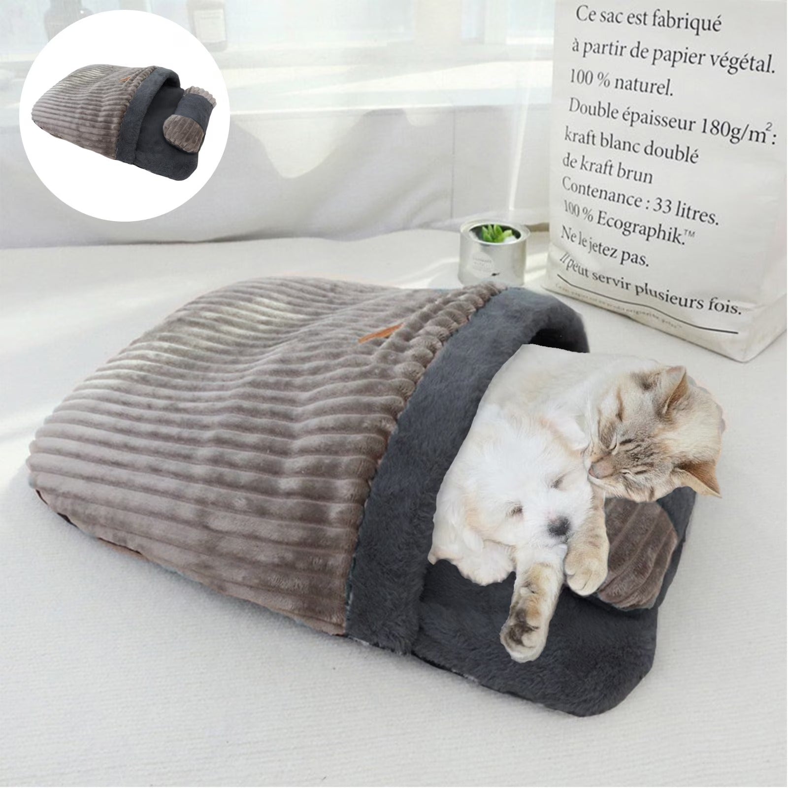 Cozy Cat Cave Bed – Self-Warming Plush Sleeping Bag for Indoor Cats & Kittens, Soft Thermal Pet Sack with Snuggle Design, Winter Cat Bed for Small Dogs & Puppies