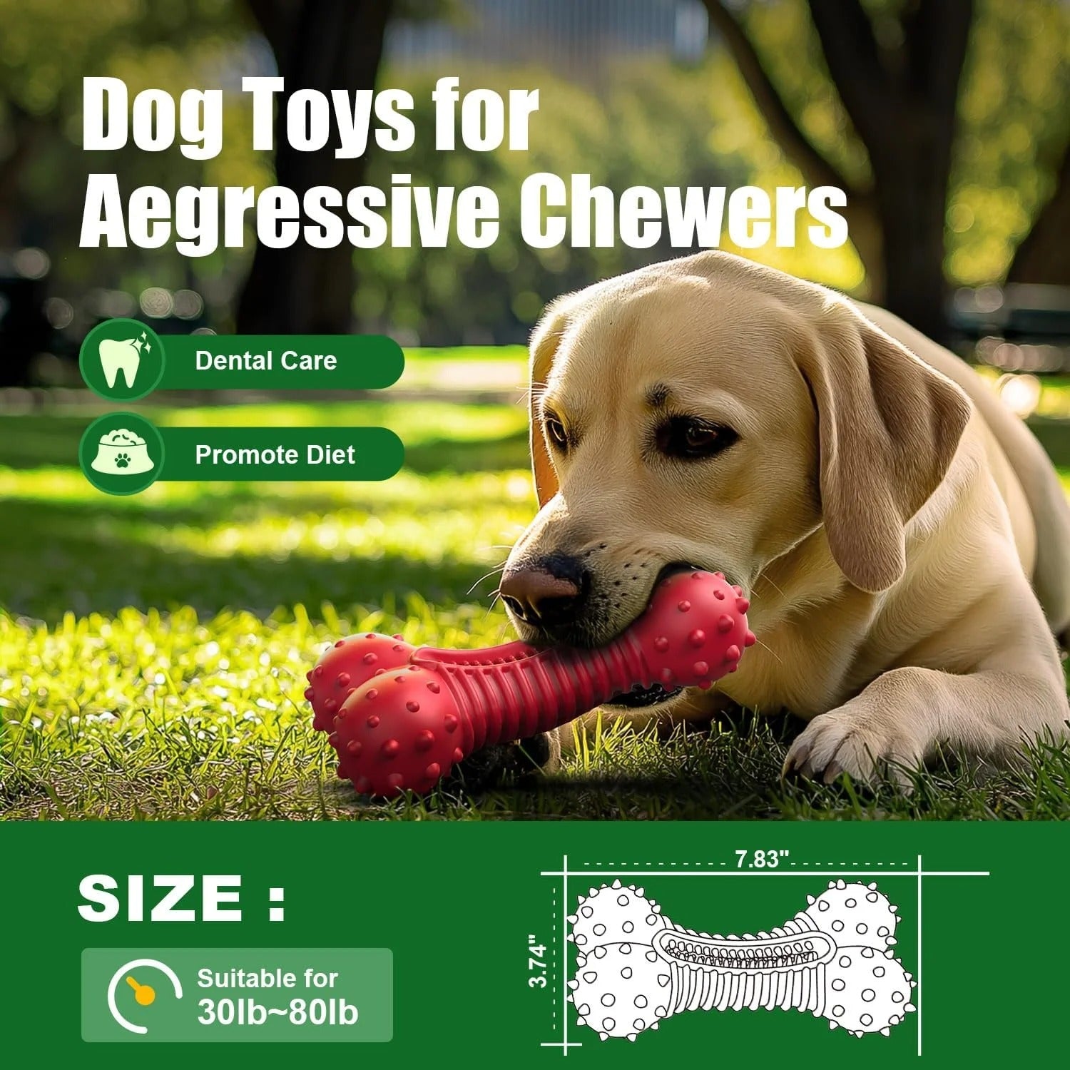 Durable Dog Chew Toys for Aggressive Chewers, Natural Rubber Bone Toy for Medium and Large Dogs, Textured Chewing Toy for Strong Jaws and Daily Play