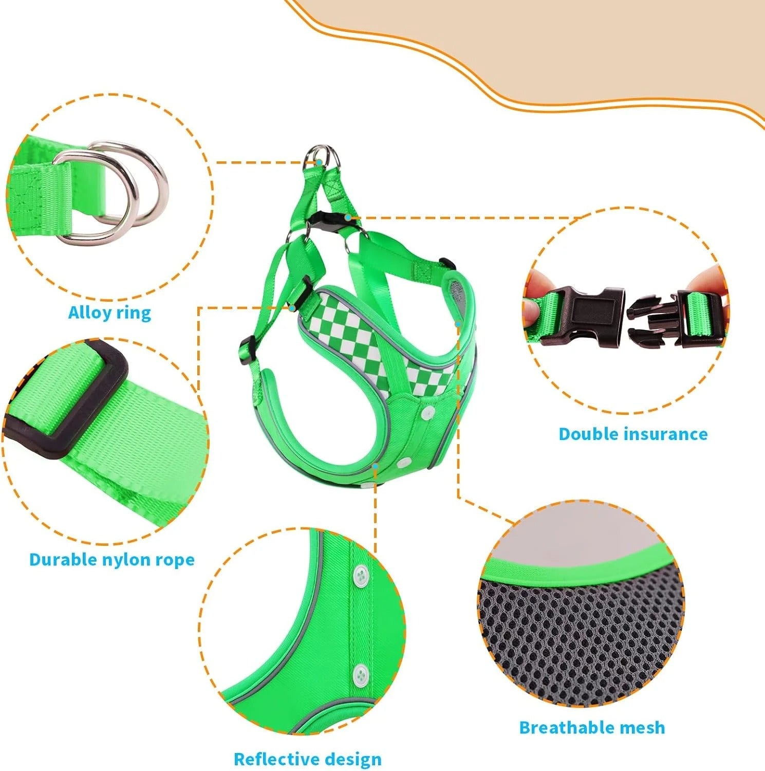 Adjustable Dog Denim Vest Harness with Matching Leash Set, Breathable Padded Step-In Harness for Small to Medium Dogs, Perfect for Walking, Running, Training and Outdoor Adventures (XS Green)