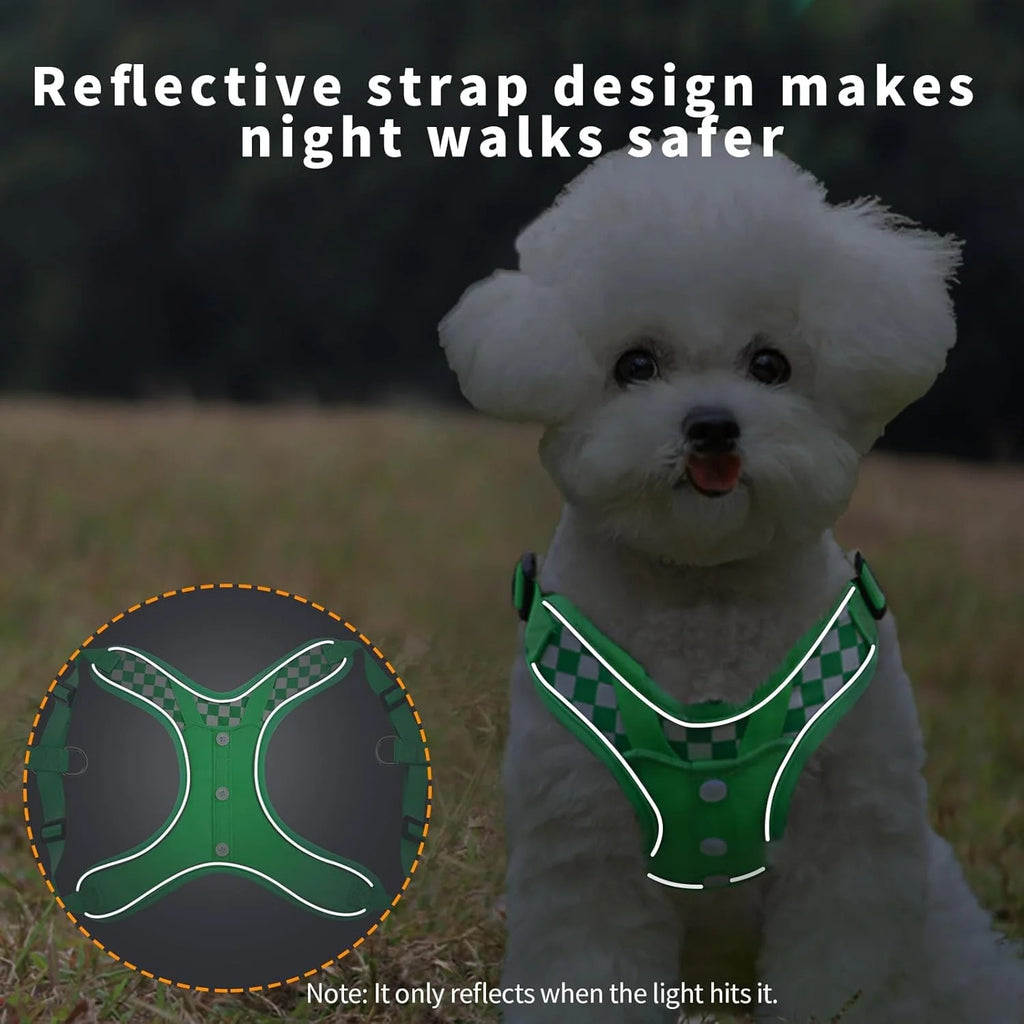 Adjustable Dog Denim Vest Harness with Matching Leash Set, Breathable Padded Step-In Harness for Small to Medium Dogs, Perfect for Walking, Running, Training and Outdoor Adventures (XS Green)