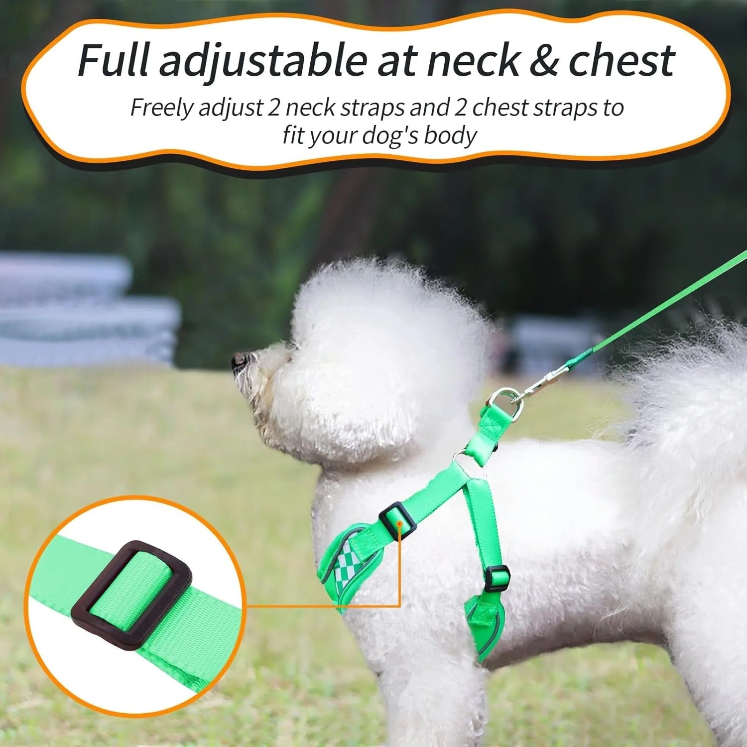 Adjustable Dog Denim Vest Harness with Matching Leash Set, Breathable Padded Step-In Harness for Small to Medium Dogs, Perfect for Walking, Running, Training and Outdoor Adventures (XS Green)
